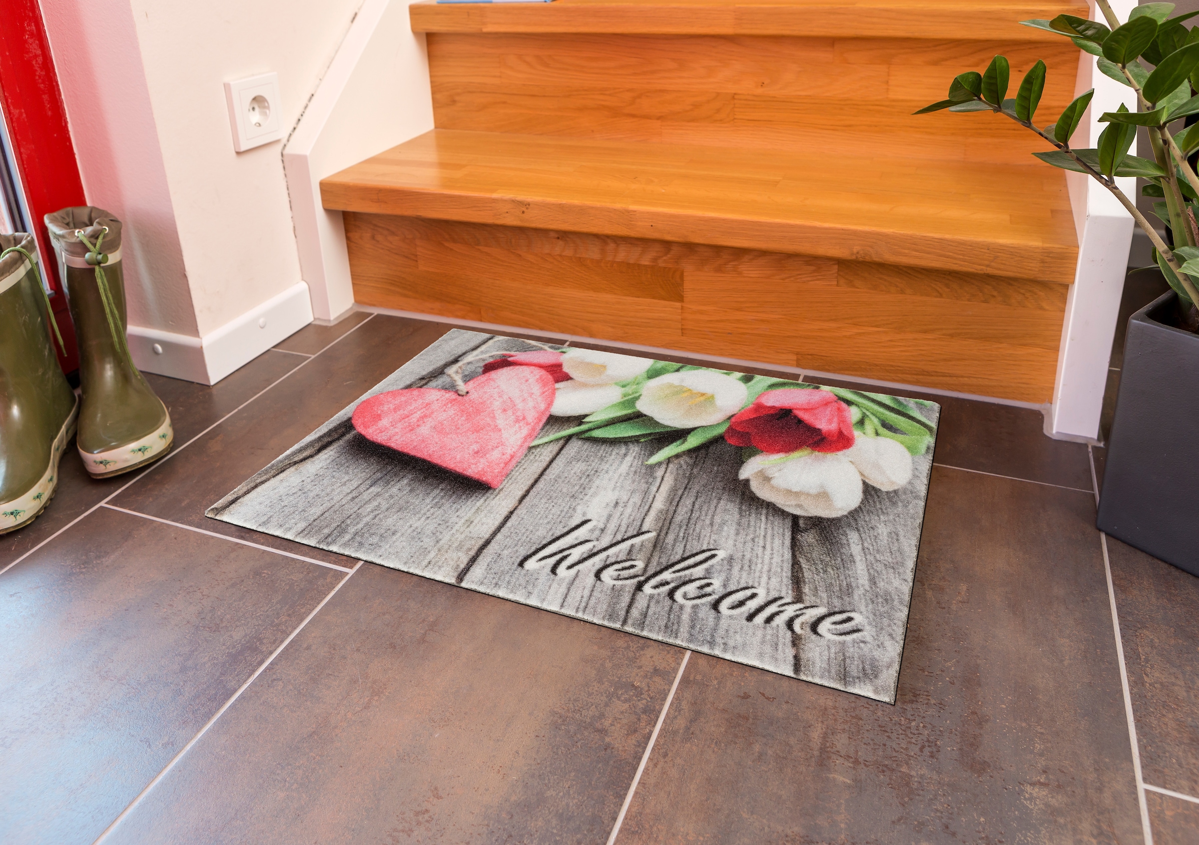Astra Sauberlaufmatte 'Deco Print' 40 x 60 cm Herz rot