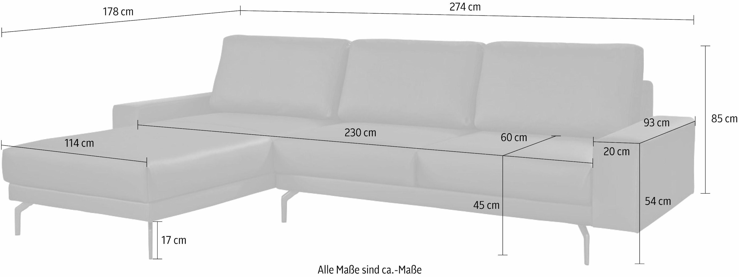 hülsta sofa Ecksofa »hs.450«, Armlehne breit und niedrig, Alugussfüße in umbragrau, Breite 274 cm