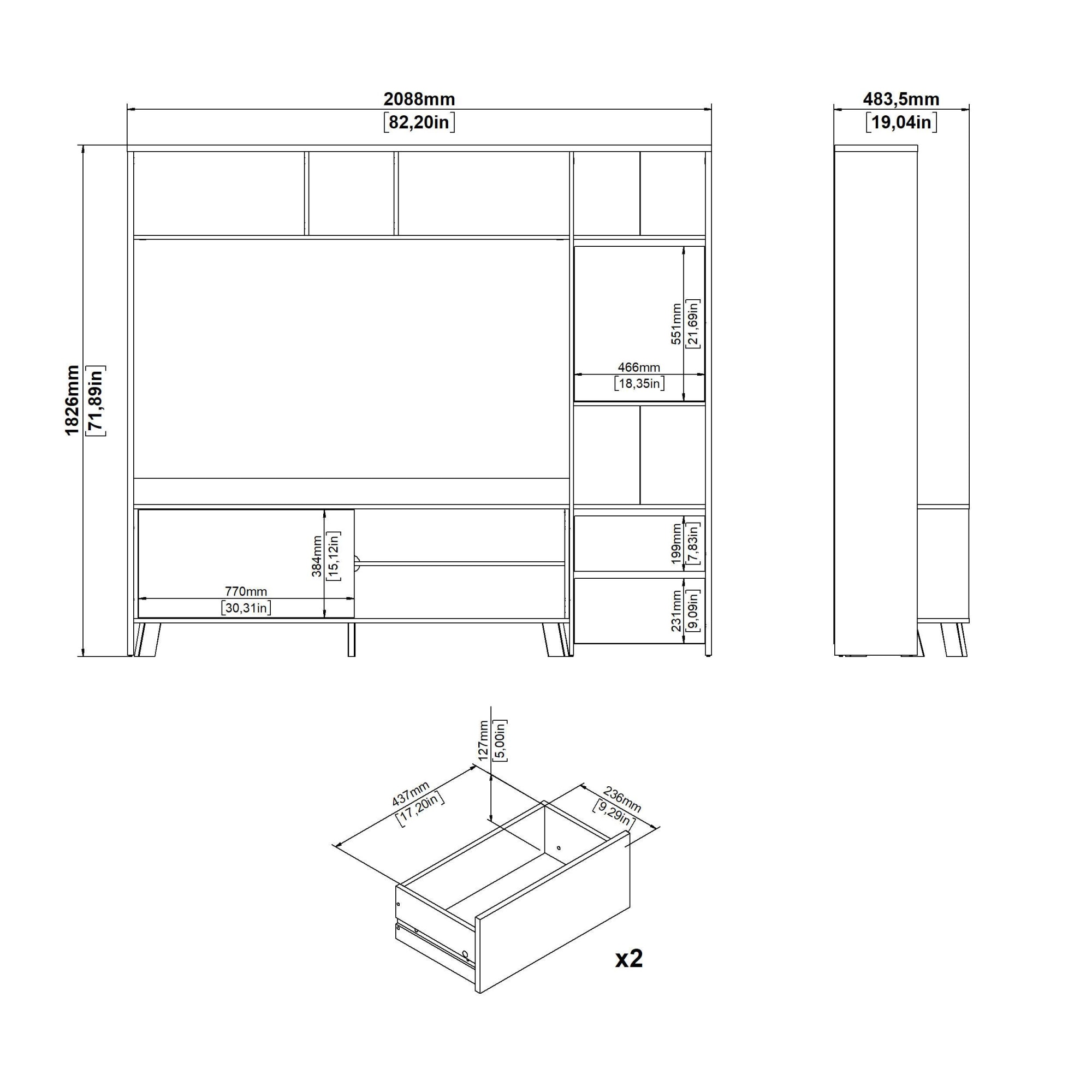 INOSIGN Wohnwand »Next, TV-Wand, TV-Möbel, Wohnwand, Sideboard«, mit Schiebetür und 2 Schubladen, Breite 209 cm, Höhe 182 cm
