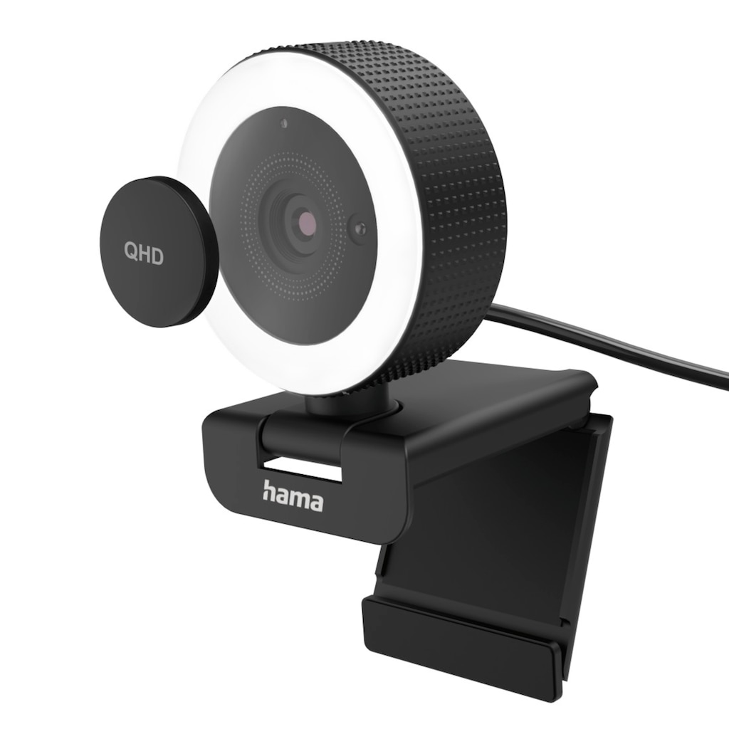 Hama Webcam »Webcam mit Mikrofon, QHD, Licht (PC-Kamera USB, 2560p, Fernbedienung)«, QHD