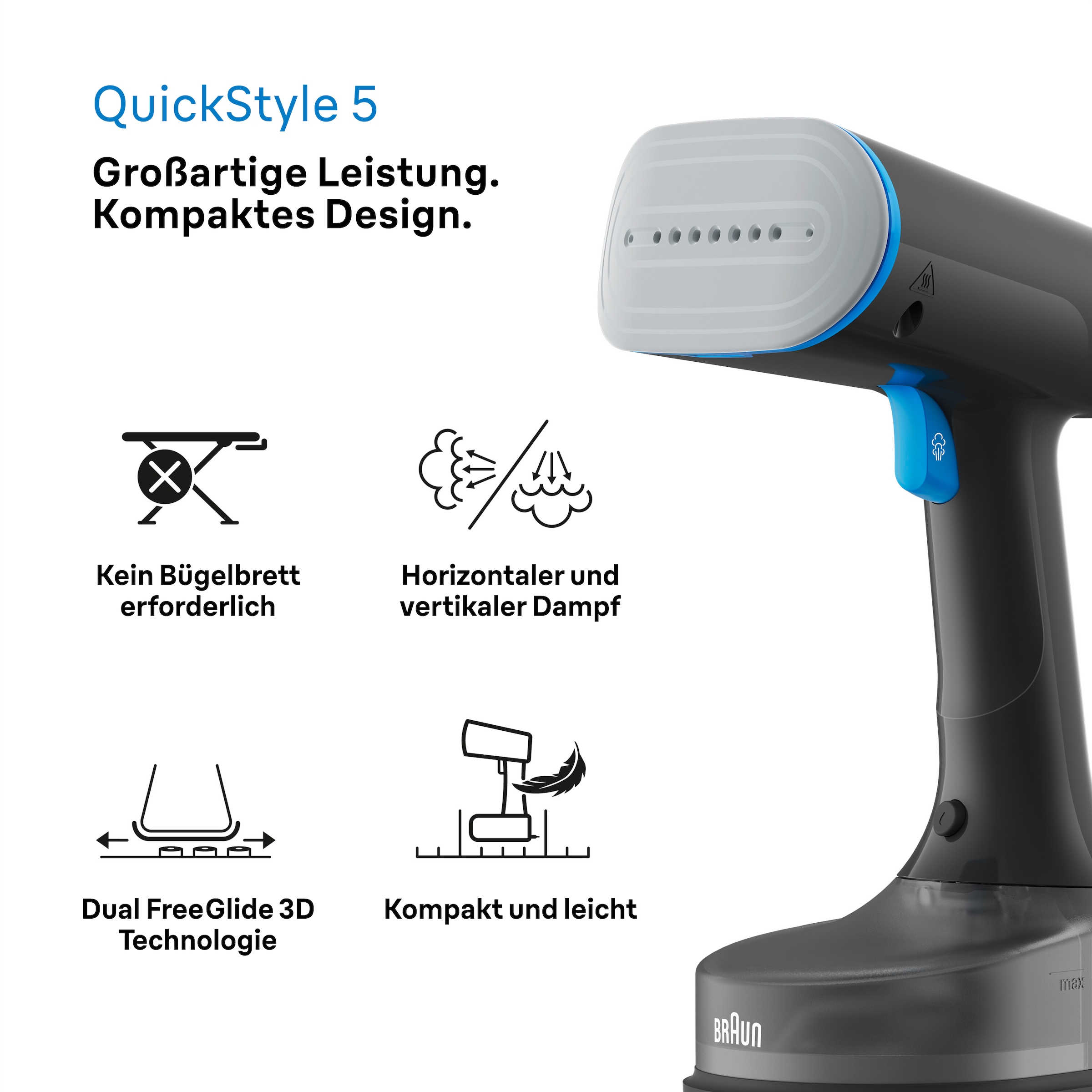 Braun Dampfglätter »Braun QuickStyle 5 GS 5031«, 1200 W, Schwarz/Blau