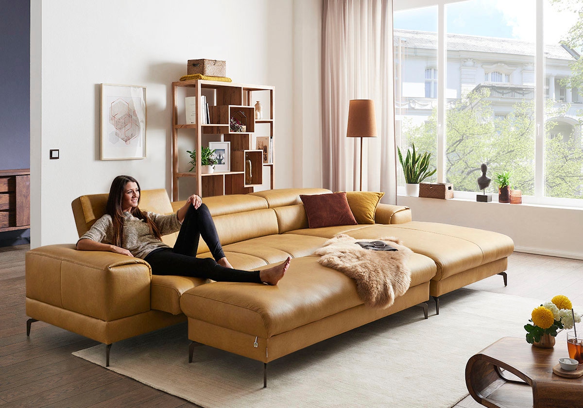 W.SCHILLIG Ecksofa »piedroo, Designsofa mit tollem Sitzkomfort, bequem und elegant, L-Form«, Kopfteilverstellung, wahlweise mit Sitztiefenverstellung, Breite 343cm