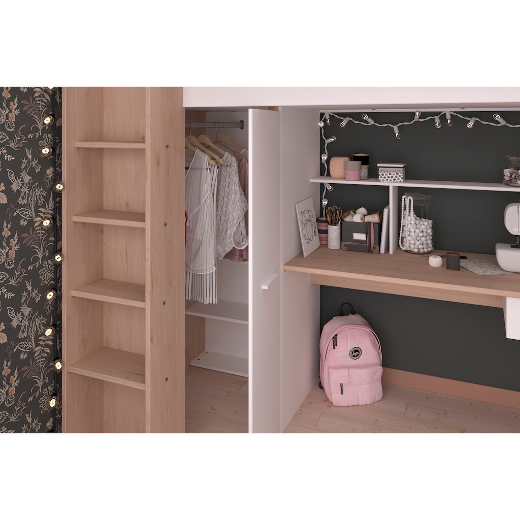 Parisot Hochbett »Heavy«, ALL-IN-ONE, mit Kleiderschrank, Schreibtisch, Leiter, Stauraum