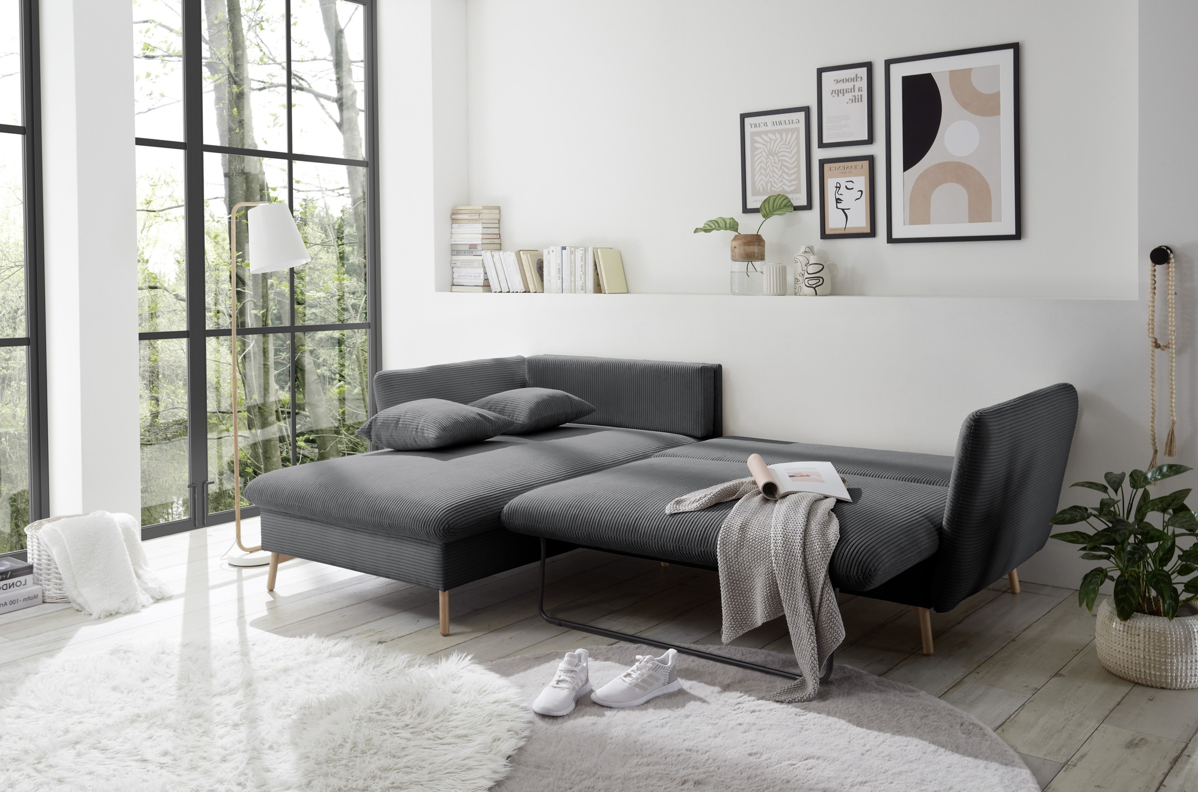 OTTO home Ecksofa »MERLE, 258 cm, L-Form, traumhafter Cord,« mit Bettfunktion und Bettkasten, Liegefläche 224 x 139