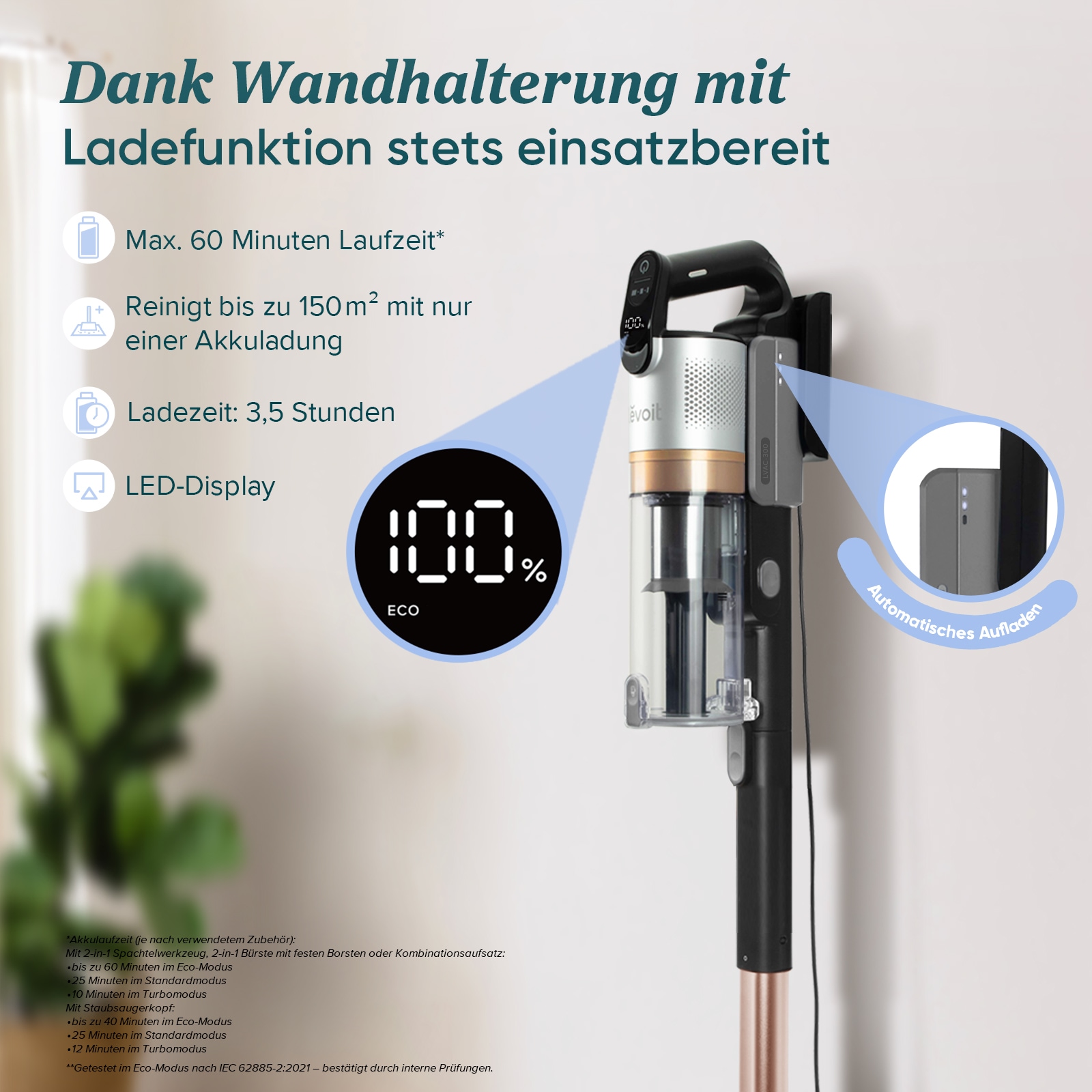 Levoit Akku-Bodenstaubsauger »LVAC-300 Plus« 99,99% HEPA-Filtration, Anti-Tangle, LED-Display, bis zu 60 Minuten