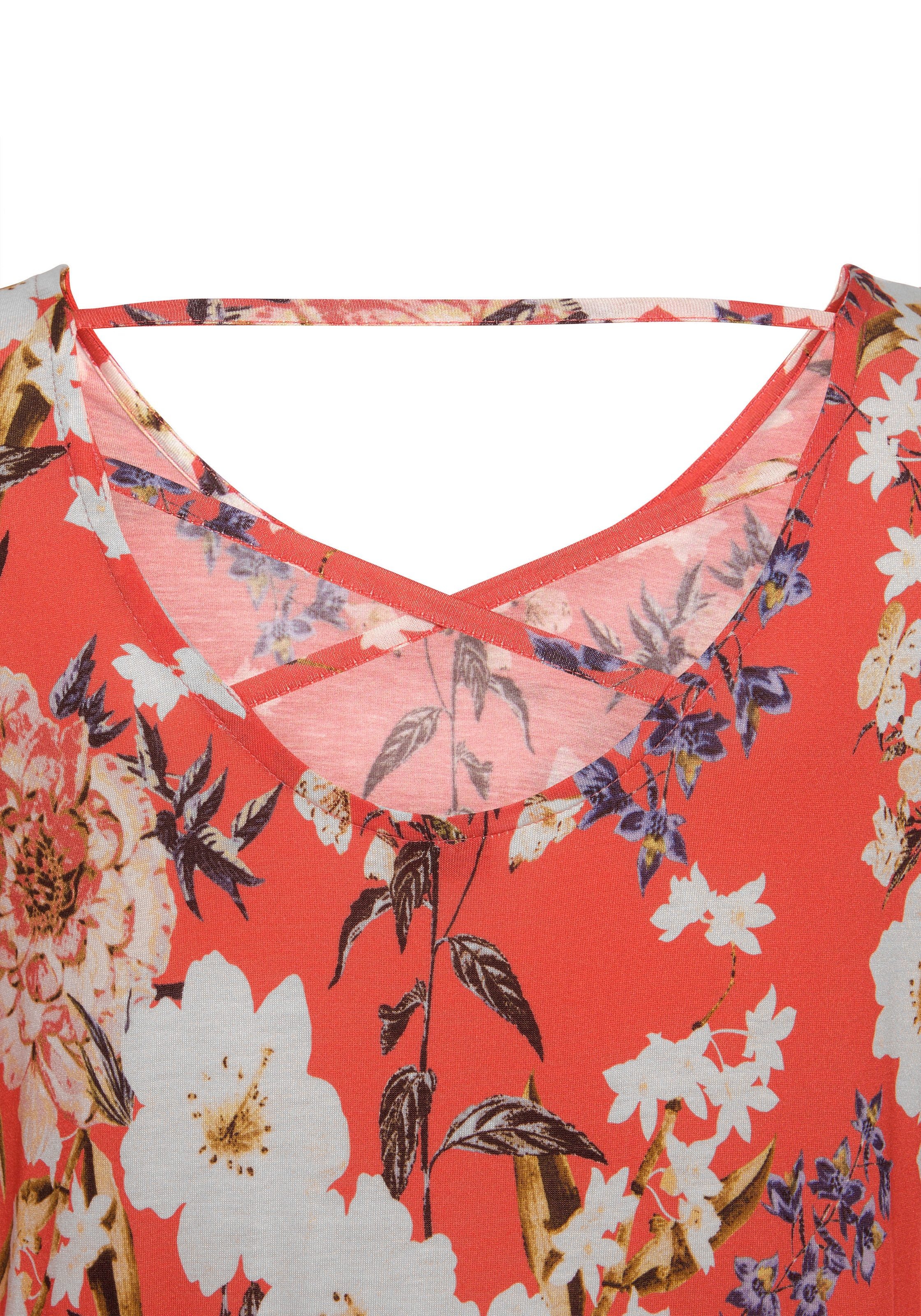 s.Oliver Jerseykleid mit Blumenprint und Volantrock, 3/4-Ärmel, Sommerkleid, Strandkleid