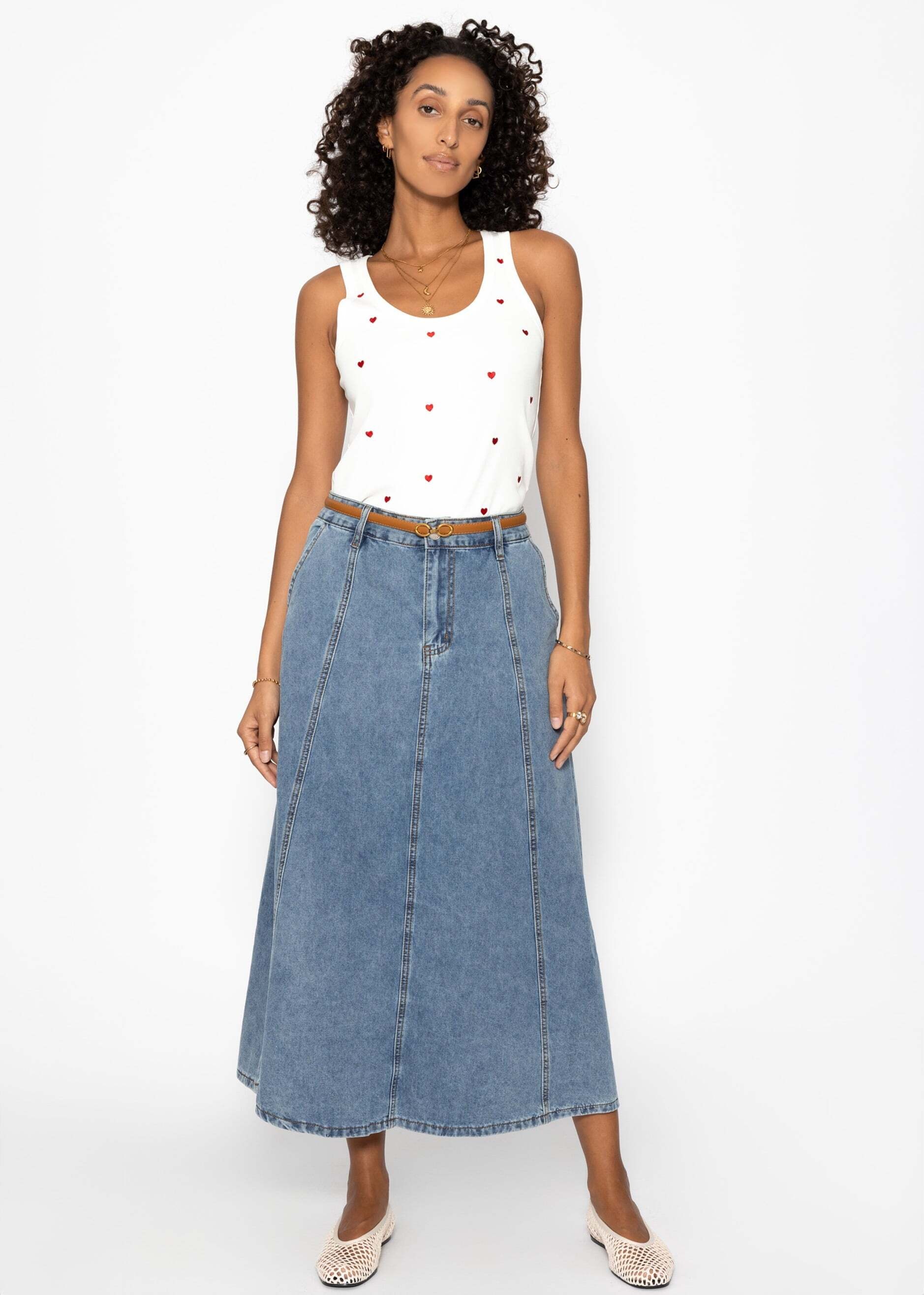 SASSYCLASSY Jeansrock »Midi Jeans Rock mit Teilungsnähten« Midi Rock Damen aus Baumwolle mit Teilungsnähten Blau