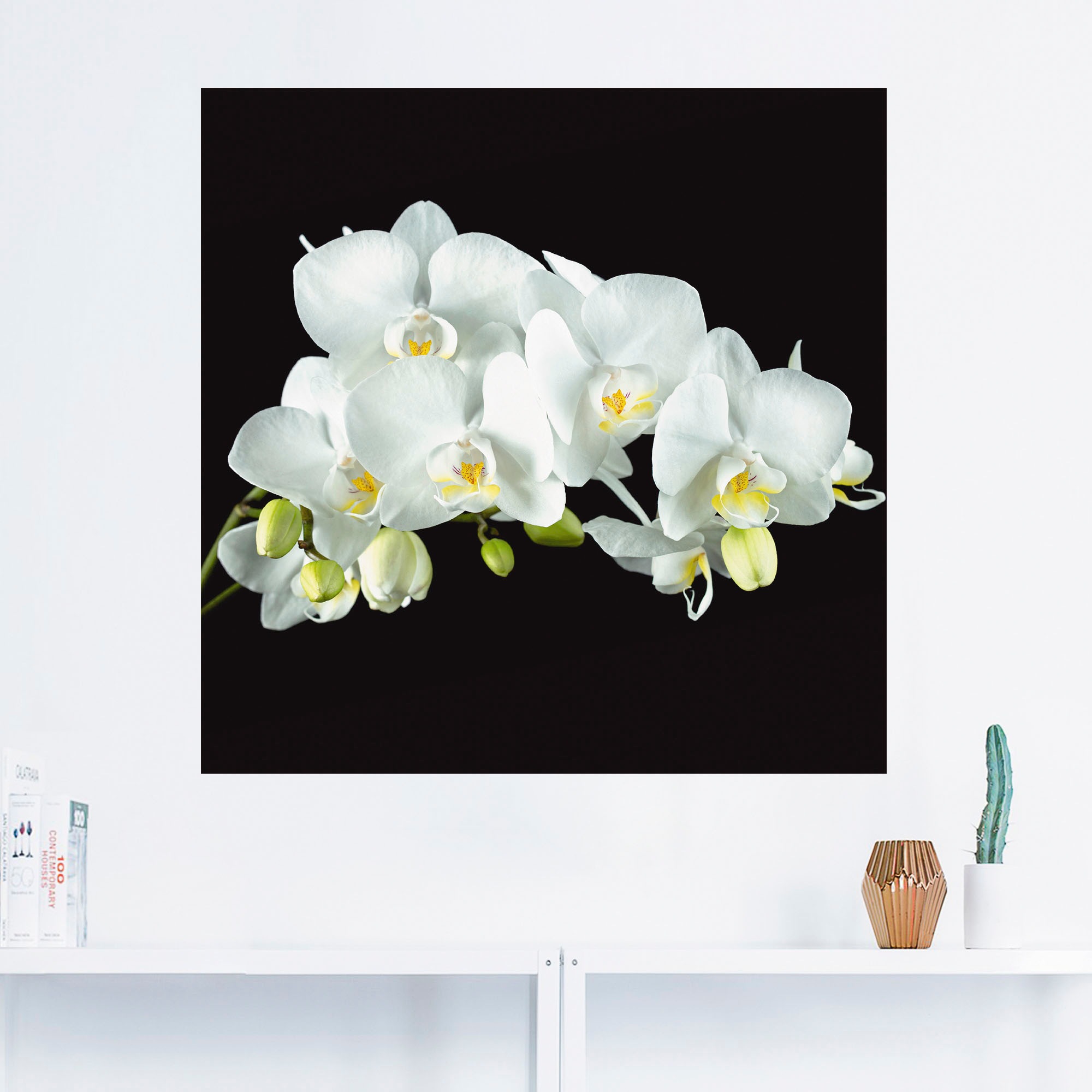 Artland Wandbild »Weiße Orchidee auf schwarzem Hintergrund«, Blumen, (1 St.), als Leinwandbild, Poster, Wandaufkleber in verschied. Größen