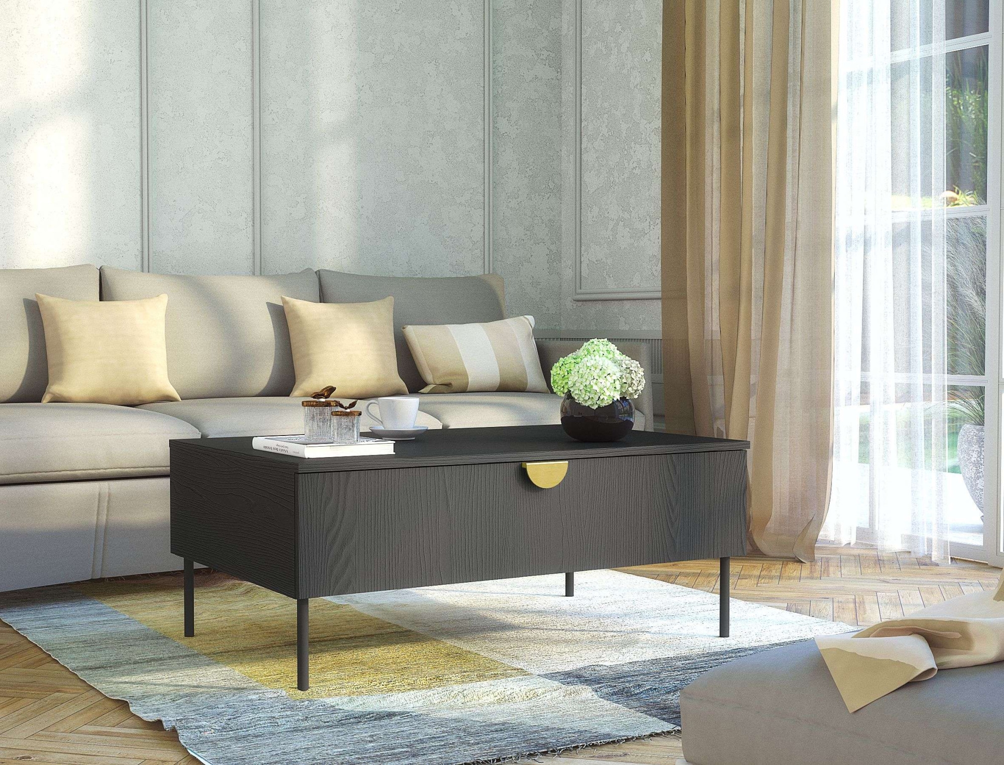 Home affaire Couchtisch "BELLOT Kaffeetisch mit viel Stauraum, 100x66cm, modernes Design" Beistelltisch mit zusätzlichen Aufbewahrungsschränken, goldene Akzente