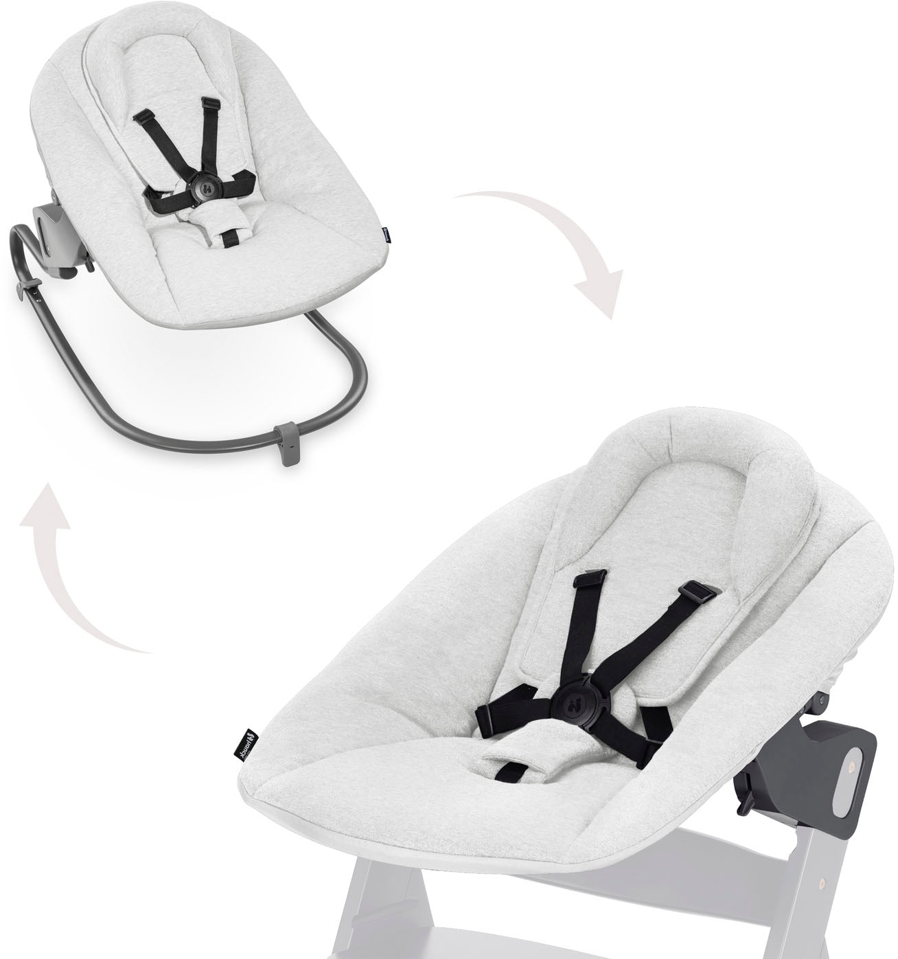 Hauck Babywippe »Alpha Bouncer Premium, Light Grey«, bis 9 kg, für Neugeborene mit Wippgestell, für Hochstuhl Alpha+ und Beta+