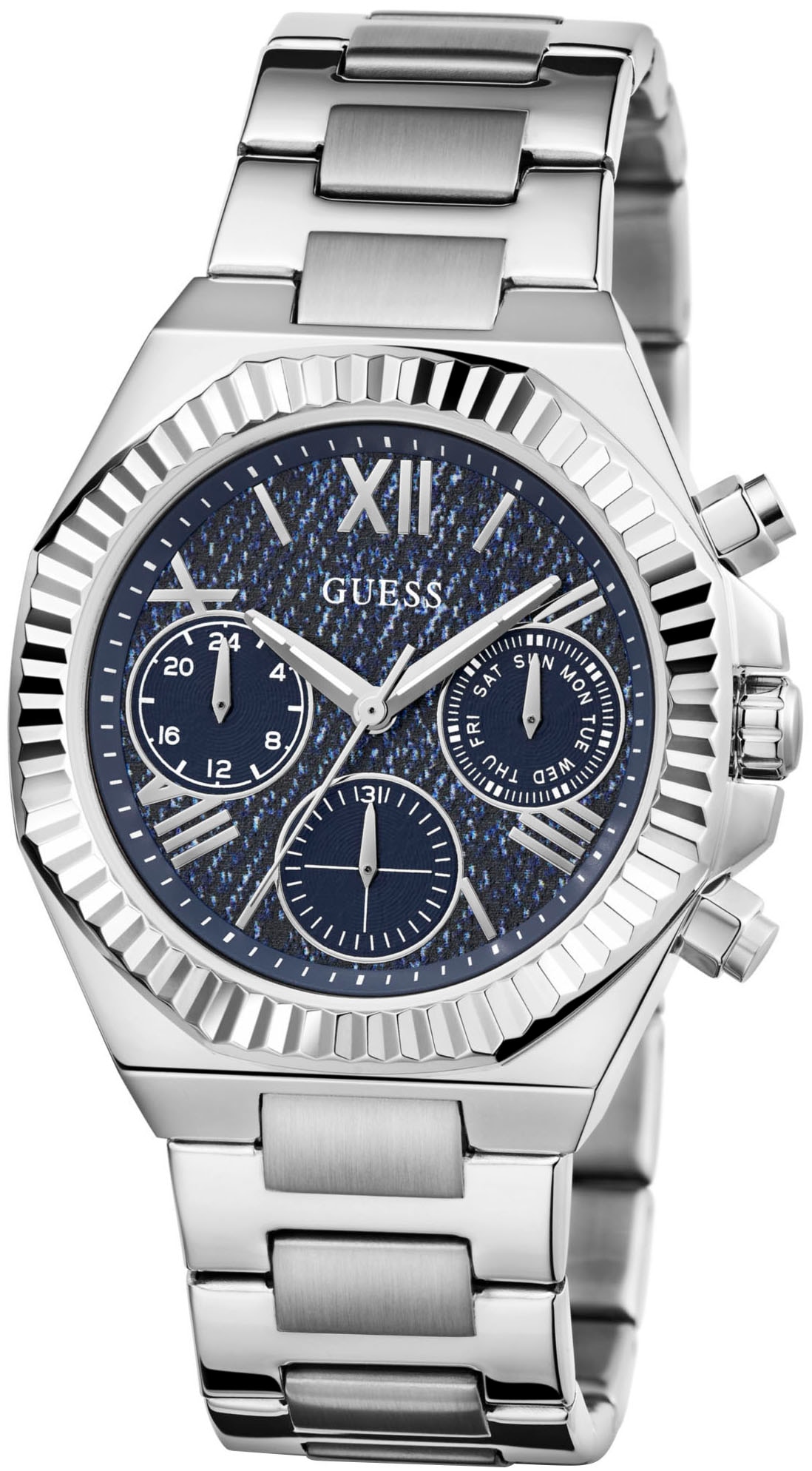 Guess Multifunktionsuhr »EQUALITY«, Quarzuhr, Armbanduhr, Damen, Herren, unisex, Datum, Edelstahlarmband