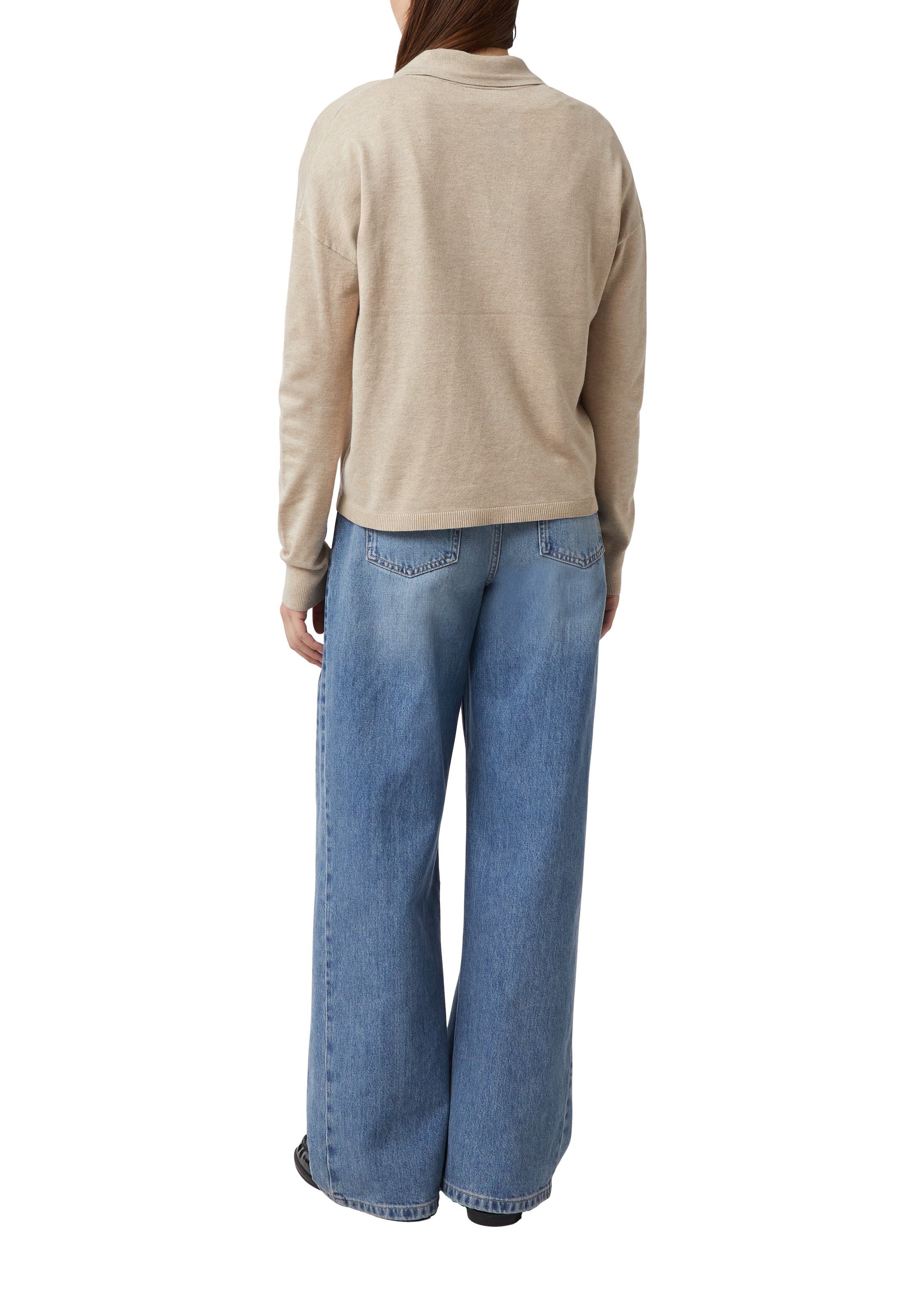 Comma Strickpullover mit V-Ausschnitt und Polo Kragen