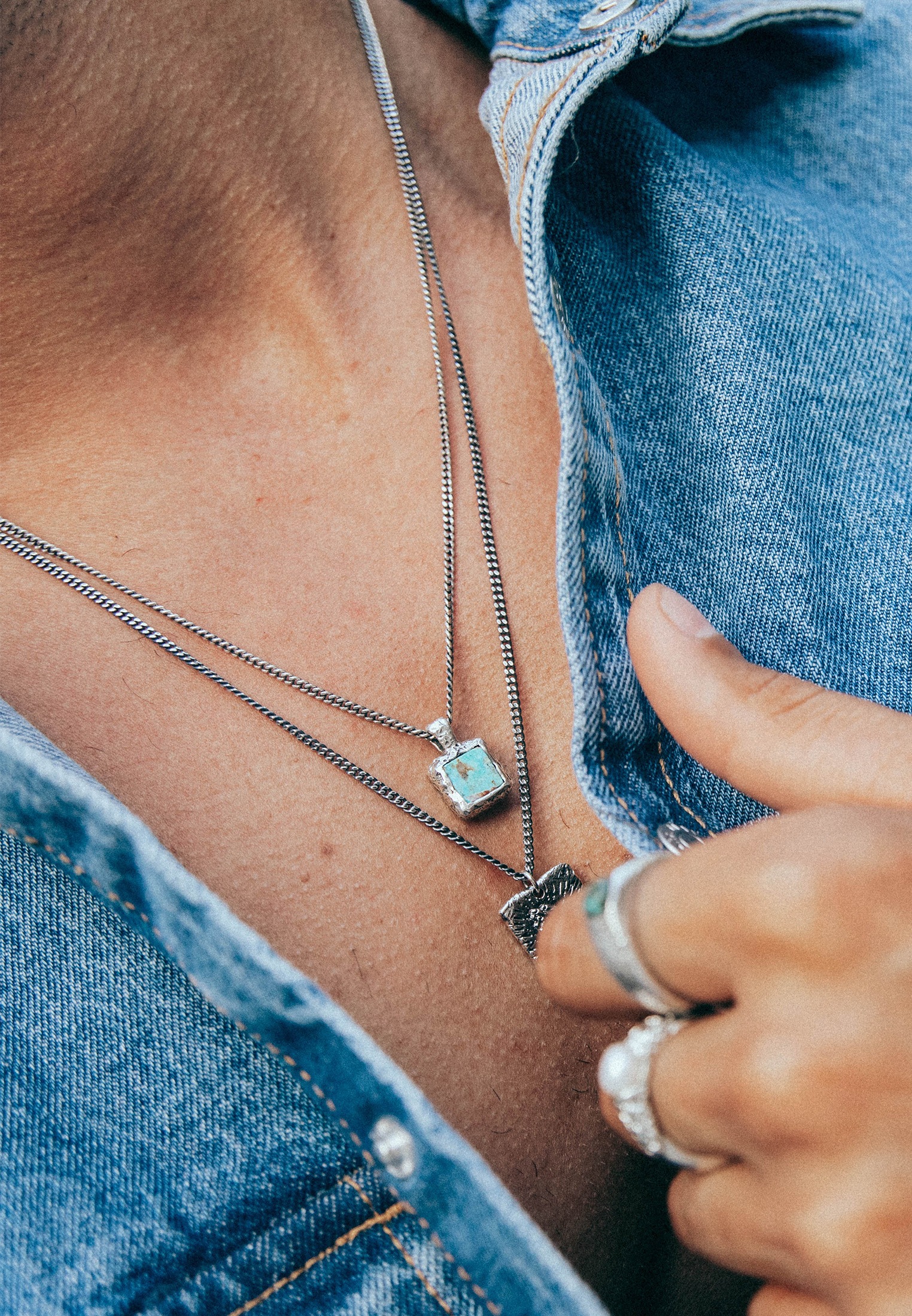 HAZE & GLORY Kette mit Anhänger »Halskette Kupfer-Türkis Edelstein Anhänger 925 Silber«