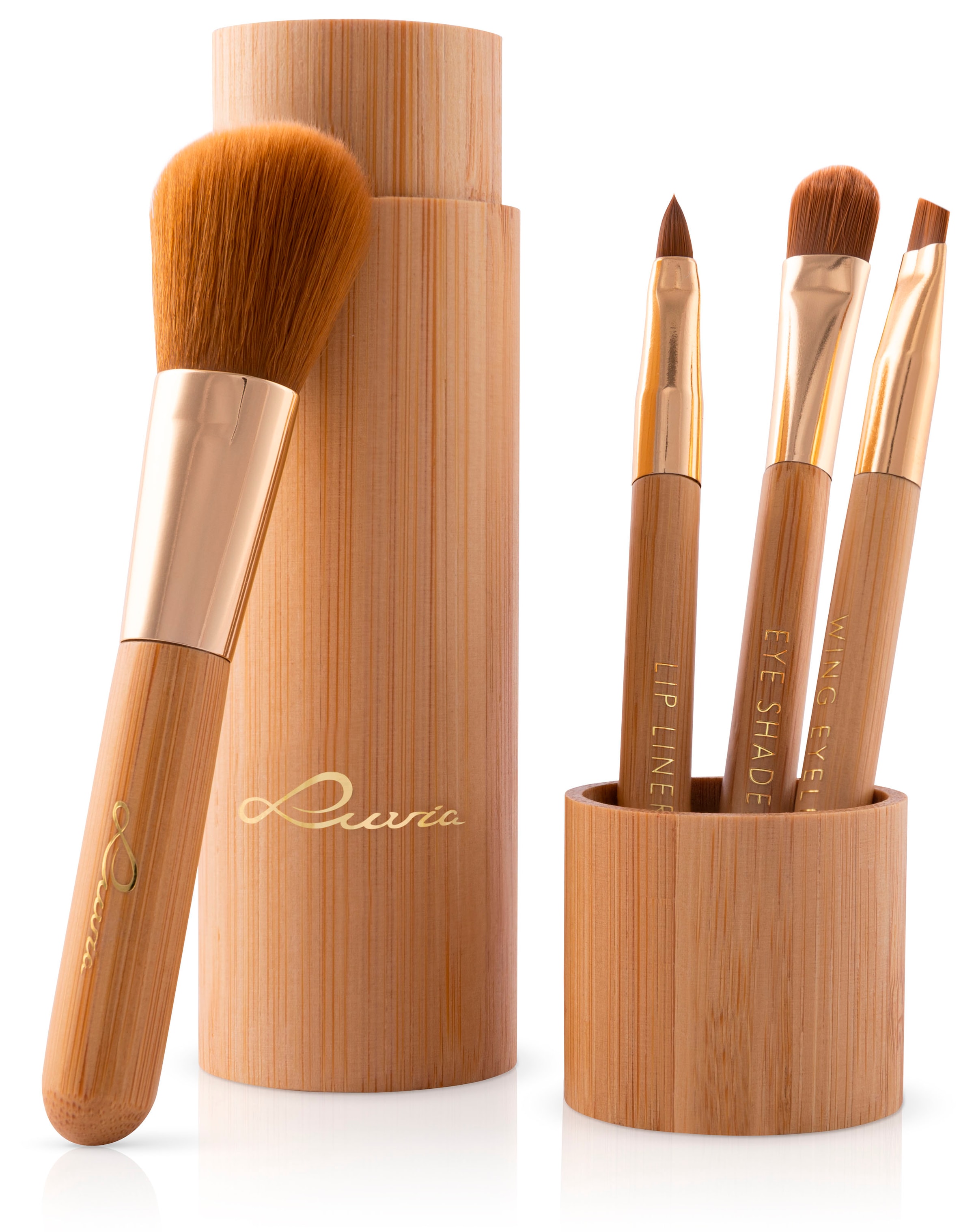 Luvia Cosmetics Kosmetikpinsel-Set »Travel Bamboo Tube«, (4 tlg.), 4 Pinsel aus Nurai-Haar, vegan, in Reisegröße, mit Pinselhalter.