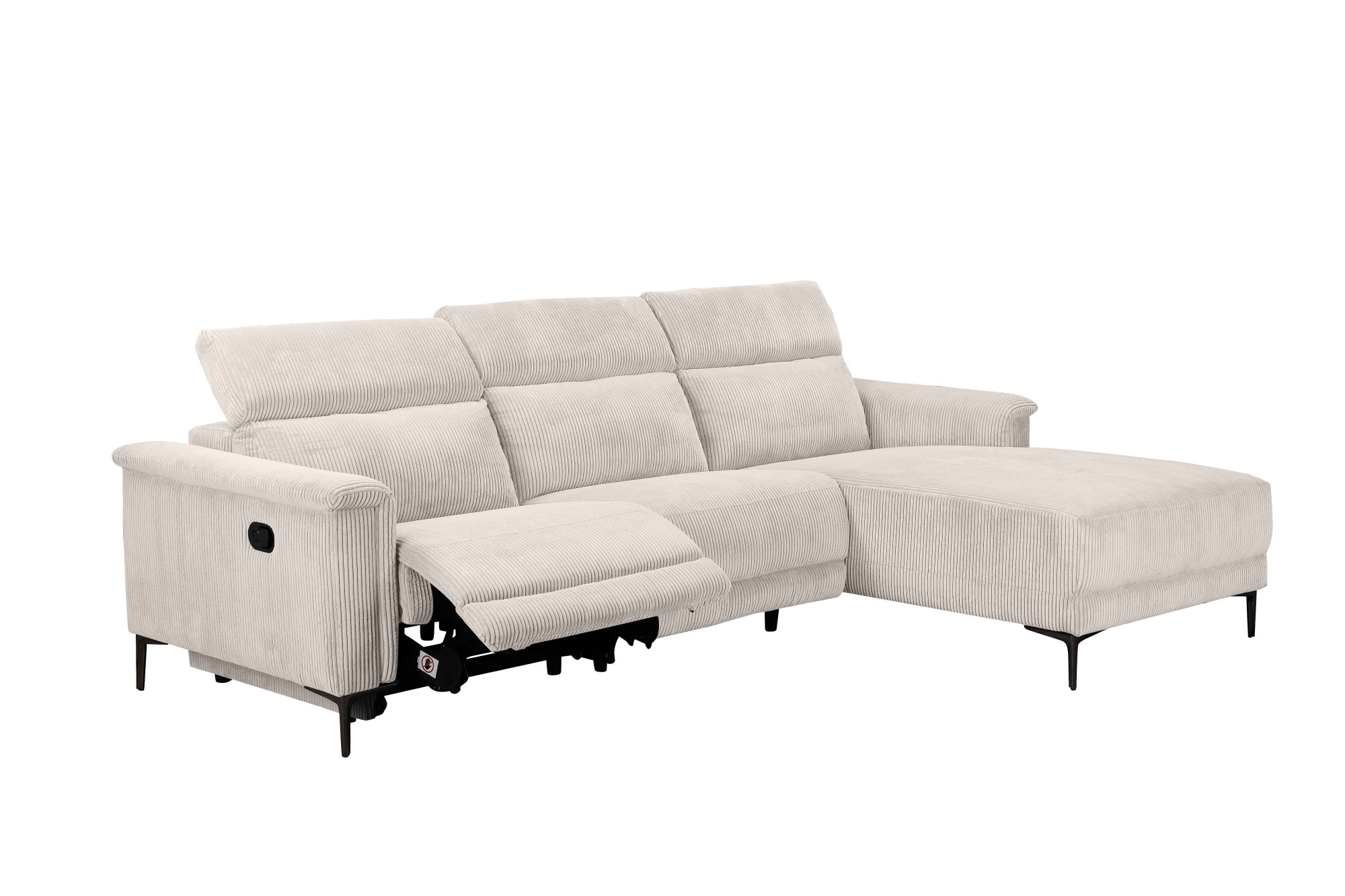 Places of Style Ecksofa »Lund in Cord, L-Form, 261 cm, manuelle und elektr. Relaxfunktion,«, USB-A und Kopfteilverstellung