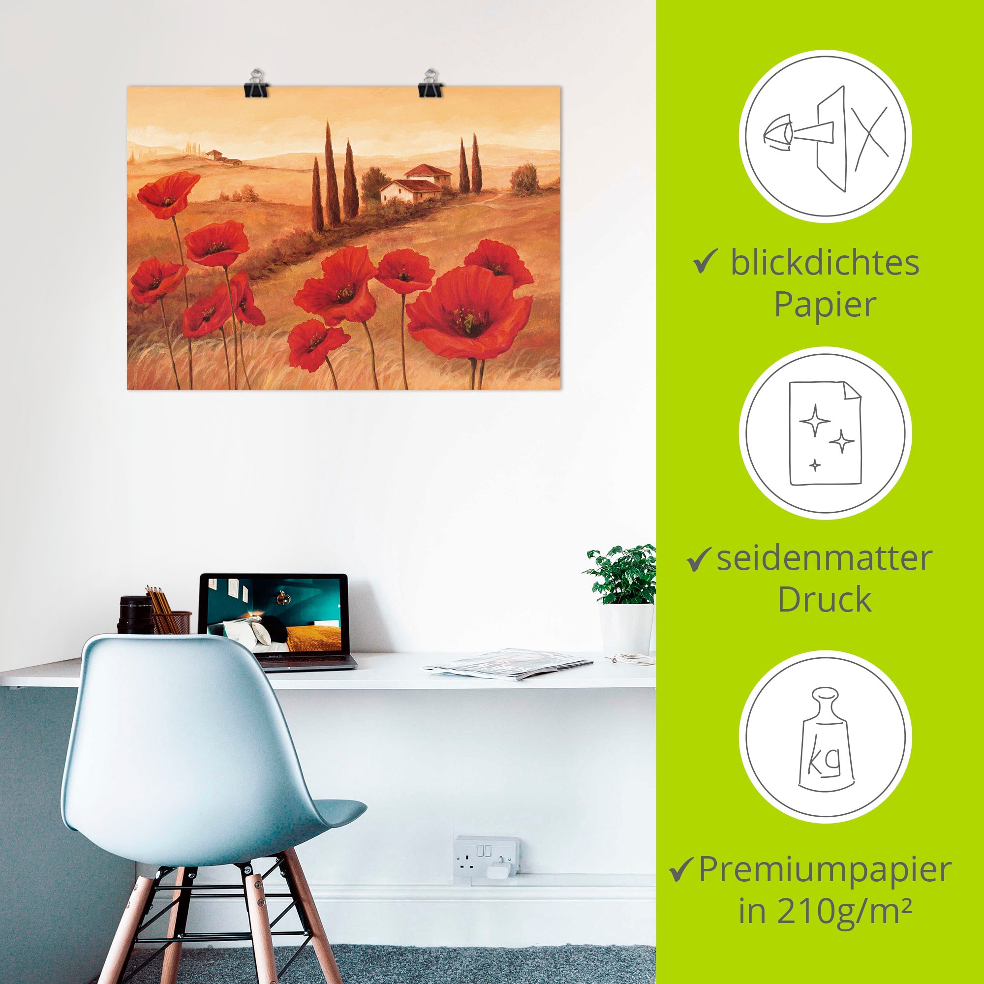 Artland Wandbild »Mohnblumen in der Toskana« Europa 1 Stk. tlg. als Leinwandbild, Poster in verschied. Größen