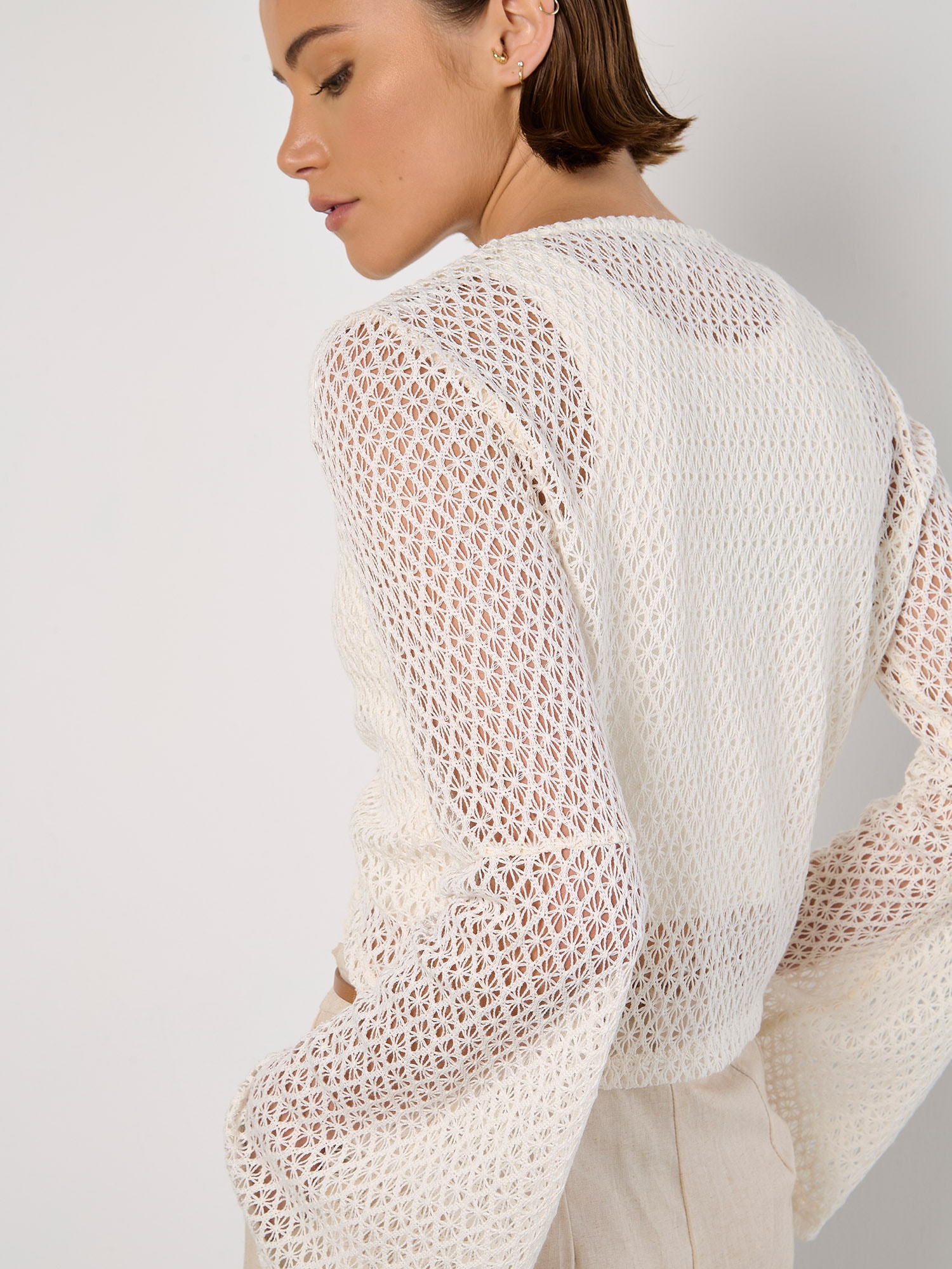 Apricot Cardigan »Gehäkelte Diamant-Krawatten-Strickjacke« zum Knoten