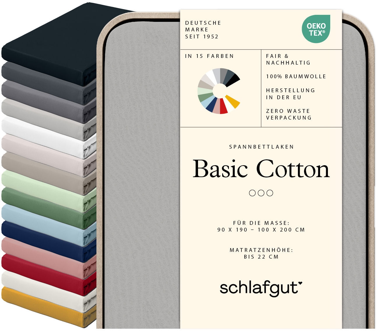 Schlafgut Spannbettlaken »Basic Cotton Bettlaken, 160 g/m², 100% Baumwolle, Spannbetttuch« Spannbettlaken bis 22 cm Matratzenhöhe, bügelfrei und pflegeleicht