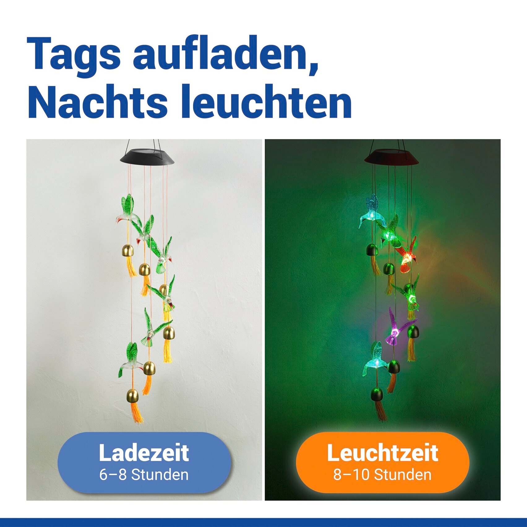 Maximex LED Gartenleuchte »Modell Kolibri« Farbwechsler solarbetriebenes Windspiel mit 6 Glocken, dekorative Gartenbeleuchtung