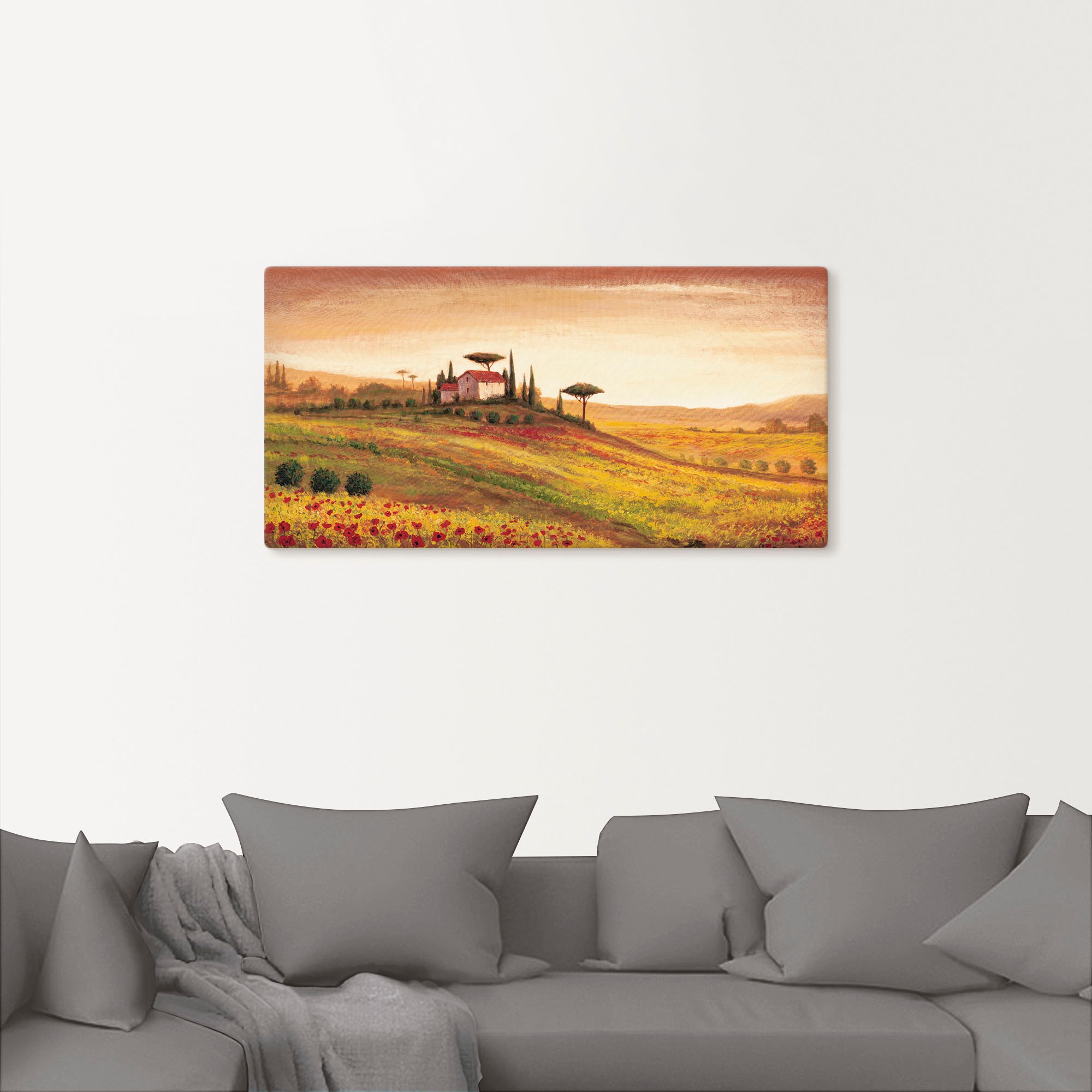 Artland Leinwandbild »Toskanalandschaft mit Mohnblumen«, Europa, (1 St.), auf Keilrahmen gespannt