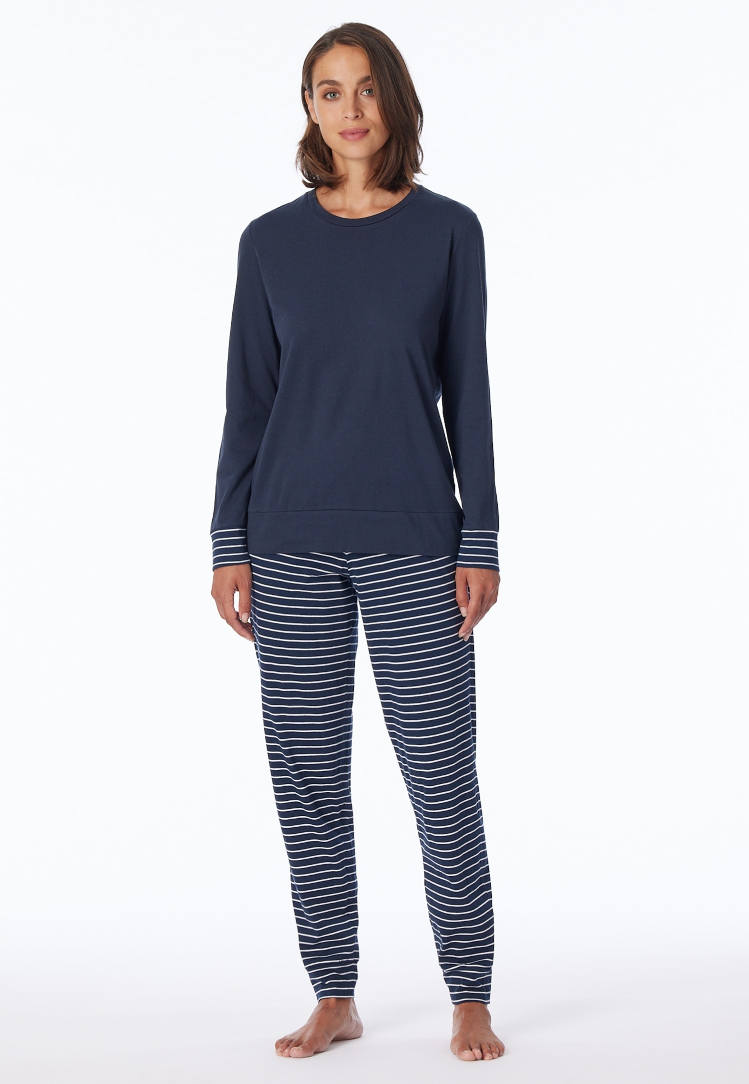 uncover by SCHIESSER Schlafanzug »Uncover Nightwear« 2 tlg. Rundhalsausschnitt, Pure Cotton, Streifen, Single Jersey, Langarm