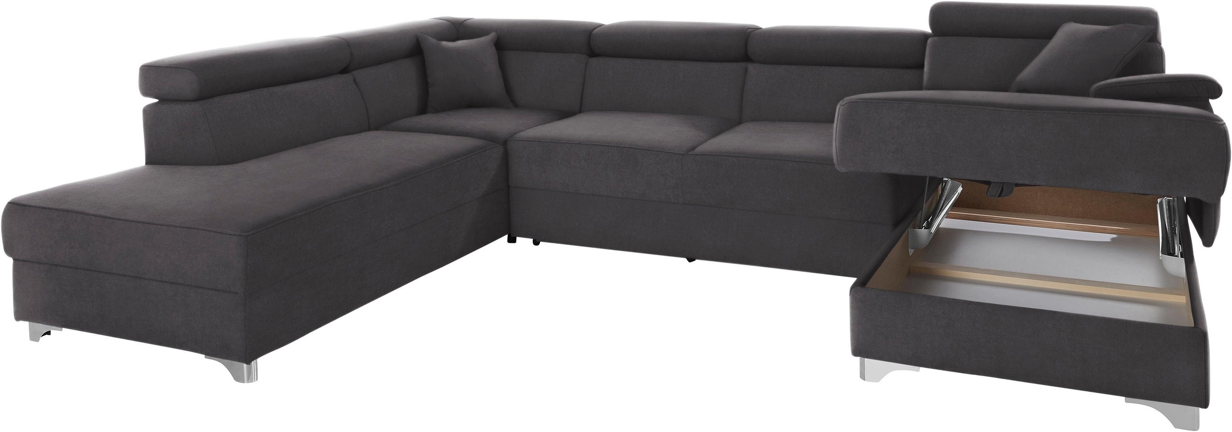 DOMO collection Wohnlandschaft »Mira, inklusive Kopfteilverstellung für mehr Wohlfühlkomfort, U-Form«, wahlweise mit Bettfunktion und Bettkasten, elegant und modern