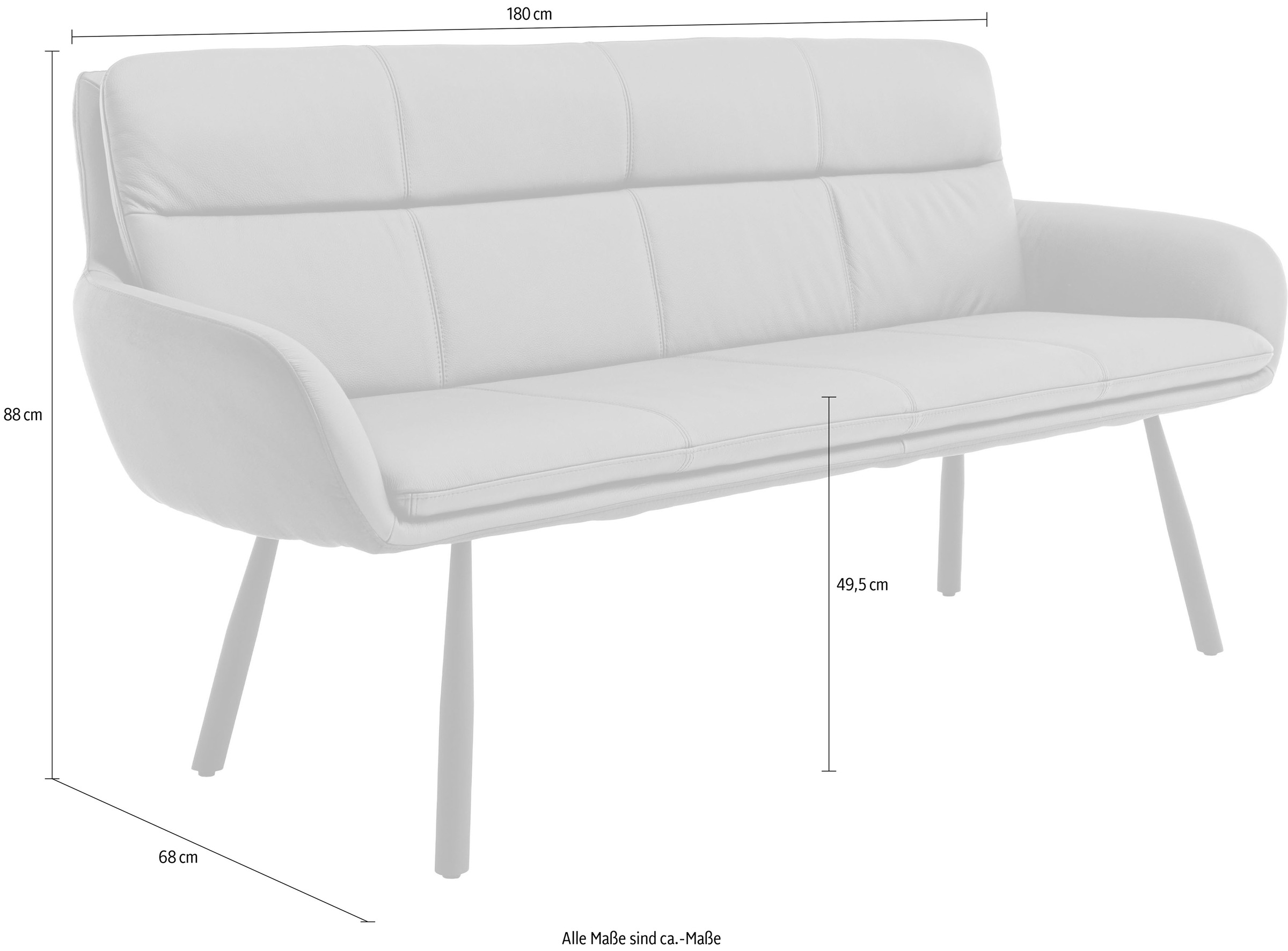 Stolkom Sitzbank »Amy Sitzbank B/H/T 180x88x68 cm« 1 Stk. tlg. Breite 180cm, Echtlederbezug