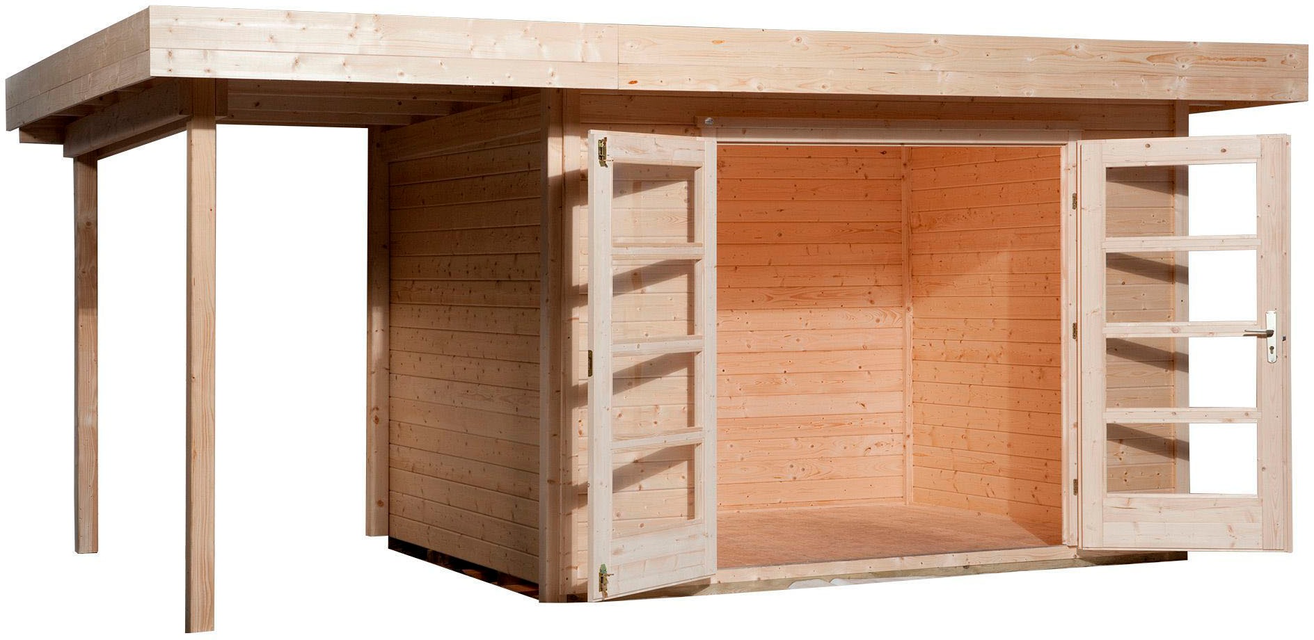weka, Gartenhaus »126 A Gr.1, natur, 28 mm, DT, Anbau ca. 150 cm«, naturbelassen, Massivholz, Fußboden im Gartenhaus, naturbelassen
