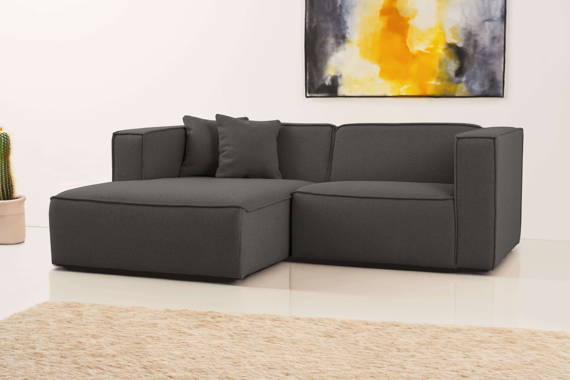 OTTO home Ecksofa »Tammie«, Breite 222 cm, Webstoff fein, bodentief, mit Wellenunterfederung