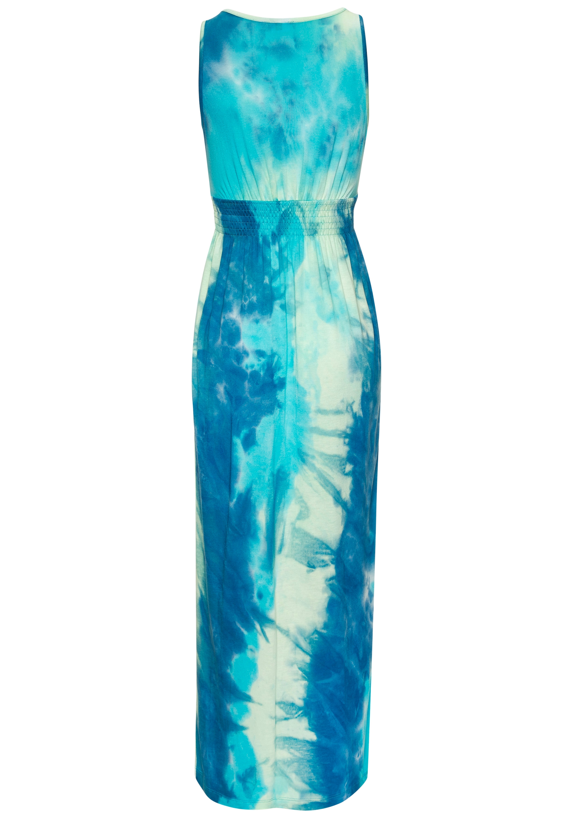 LASCANA Maxikleid, mit Batikdruck und verstellbarem Ausschitt, Sommerkleid, Strandkleid