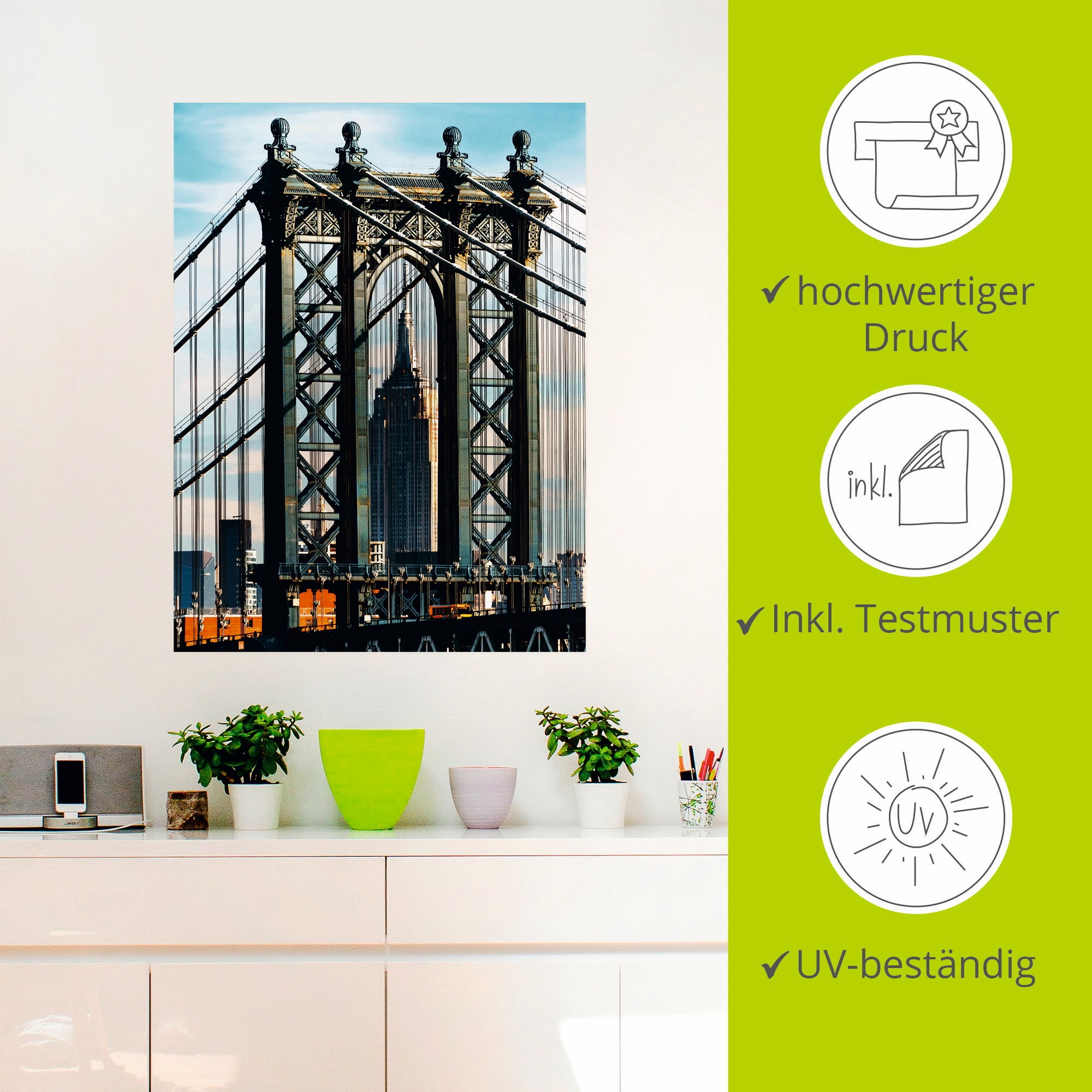 Artland Wandbild »New York Manhattan Bridge«, Brücken, (1 St.), als Leinwandbild, Wandaufkleber in verschied. Größen