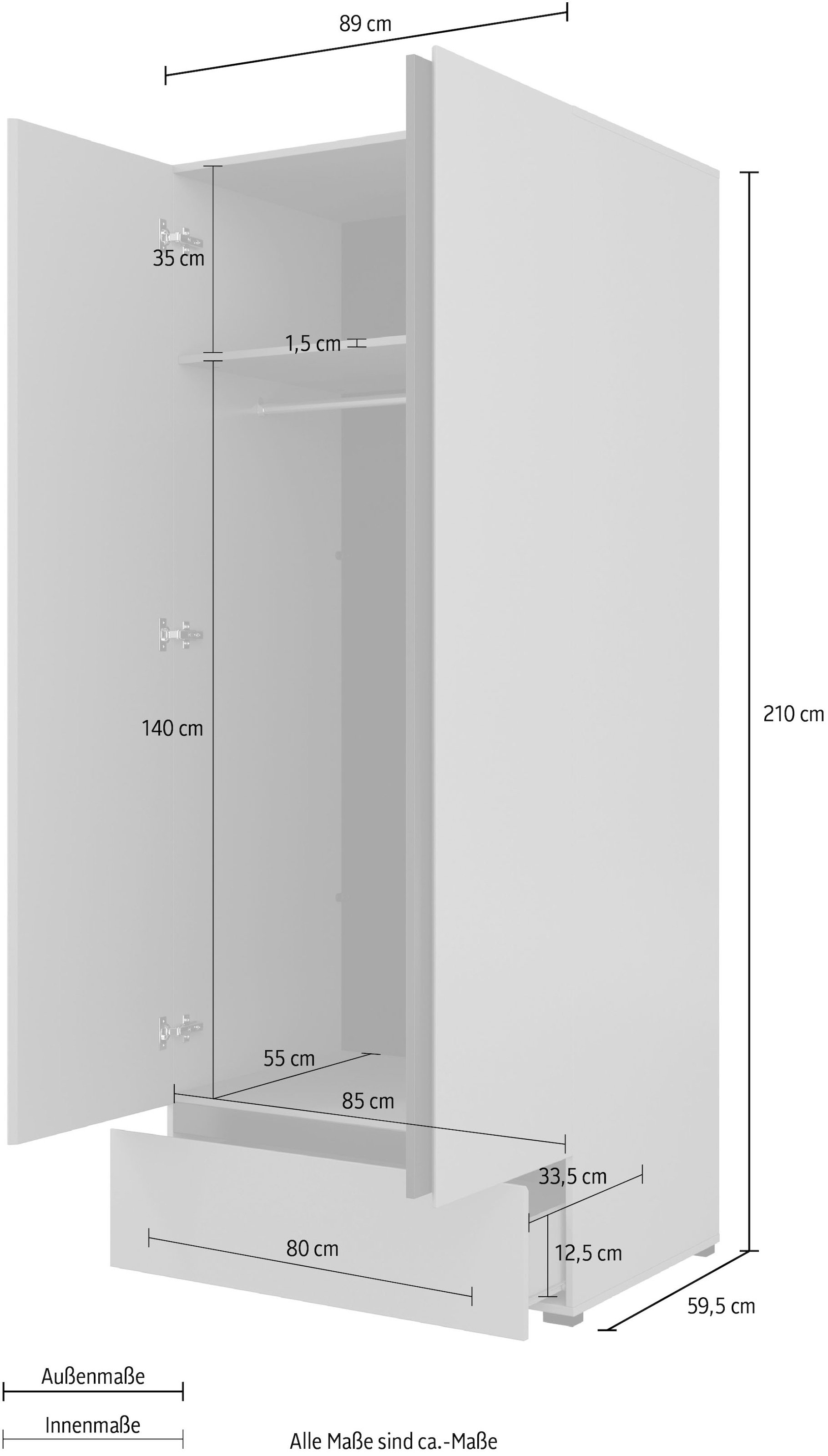 INOSIGN Drehtürenschrank »Cross, moderner griffloser Kleiderschrank«, Wäscheschrank mit Schublade, Garderobe, Türen