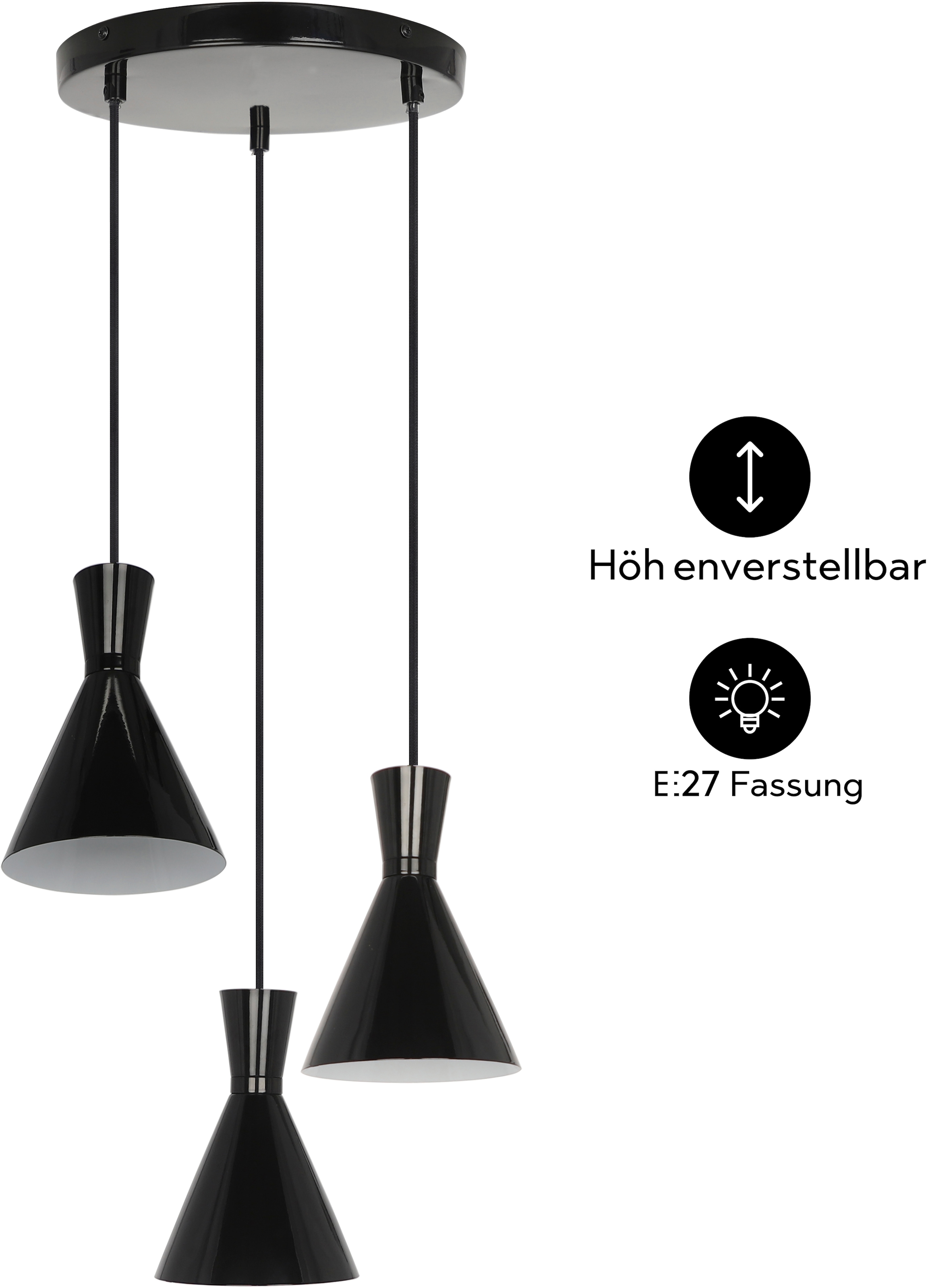 OTTO home Pendelleuchte »Renell« E27 1 Stk. E27, Schwarz, höhenverstellbar, industrieller Stil