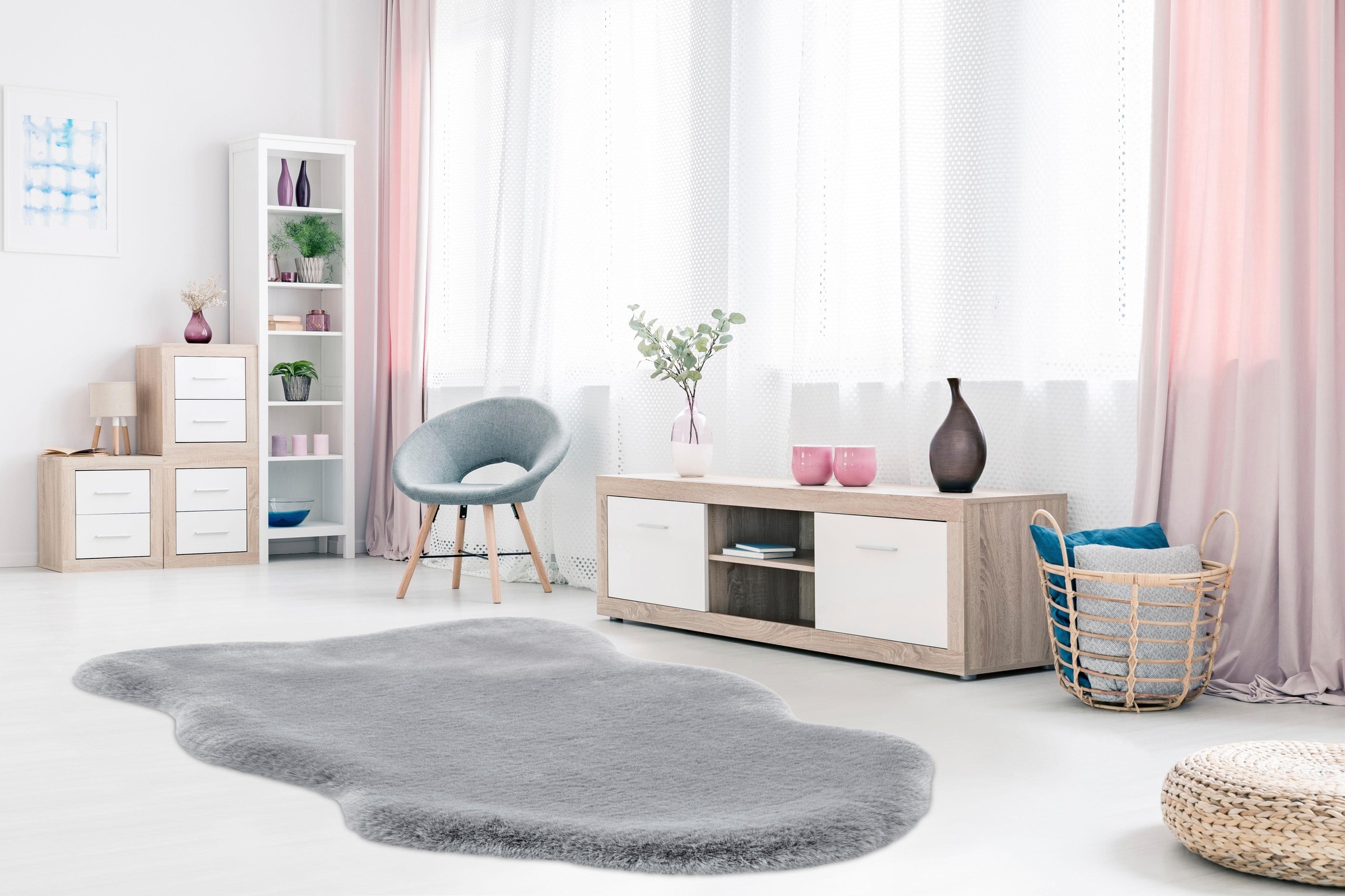 my home Fellteppich »Mailo 1«, fellförmig, 35 mm Höhe, Kaninchenfell-Optik, Kunstfell, Wohnzimmer, Schlafzimmer, Esszimmer