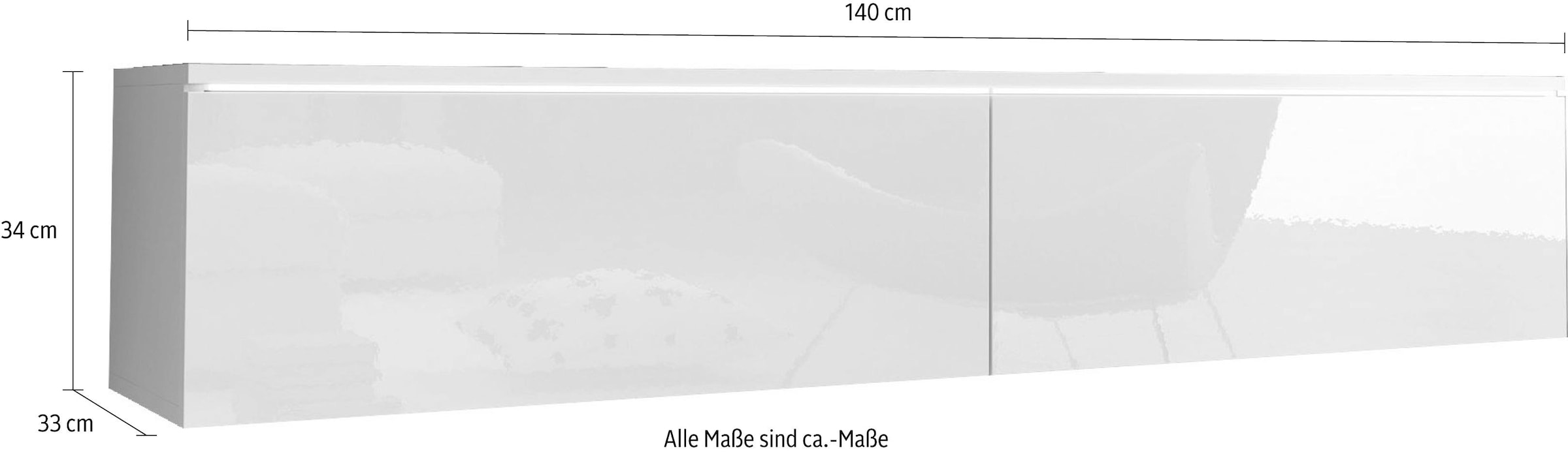 INOSIGN Lowboard »LOWBOARD D, wahlweise mit oder ohne Beleuchtung«, modernes TV-Board ohne Griffe, mit viel Stauraum,stehend und hängend