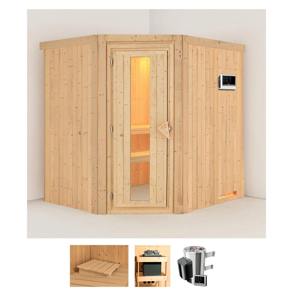 Karibu Sauna »Laila«, (Set), 3,6-kW-Plug & Play Ofen mit externer Steuerung
