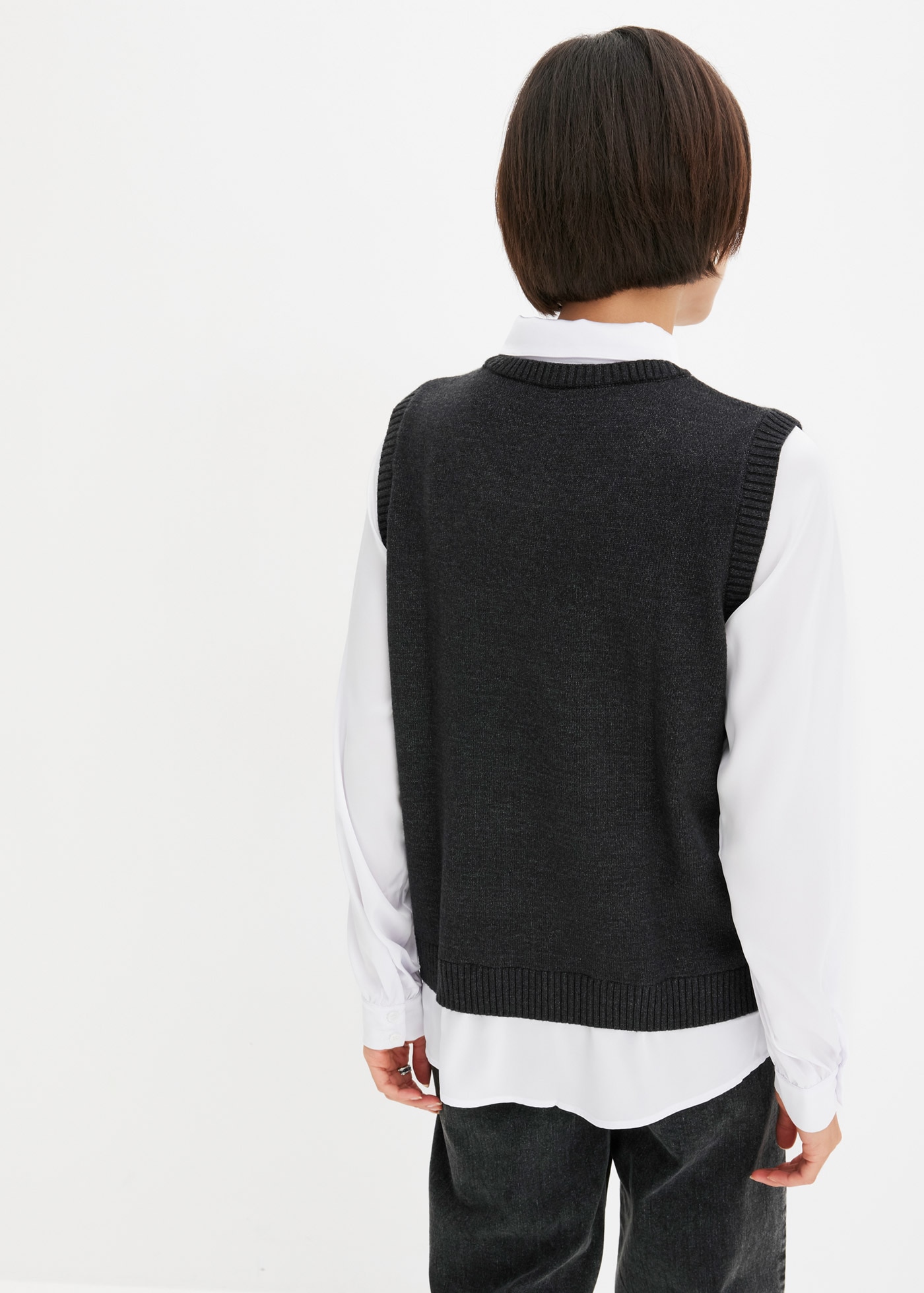 bonprix Strickpullover aus Viskose, Polyamid und Polyester, mit Hemdblusenkragen