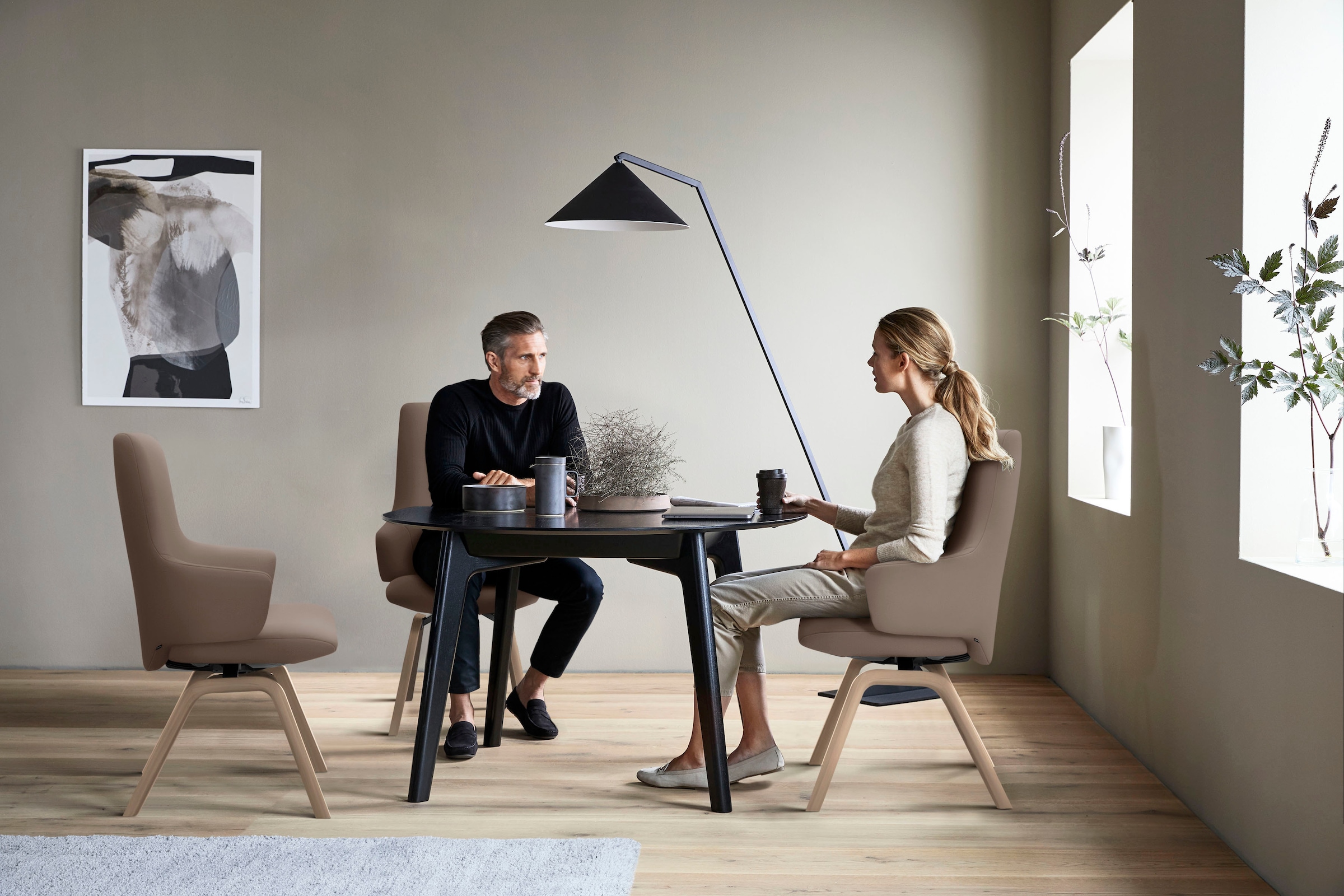 Stressless® Polsterstuhl »Laurel«, Leder BATICK, High Back mit Armlehne, Größe L, mit schräggestellten Beinen in Eiche
