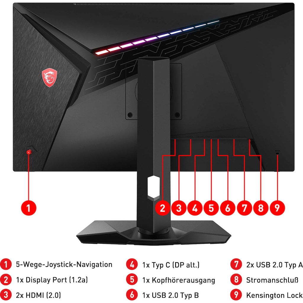 MSI Gaming-Monitor »Optix MAG274QRF QD«, 69 cm/27 Zoll, 2560 x 1440 px, WQHD, 1 ms Reaktionszeit, 165 Hz