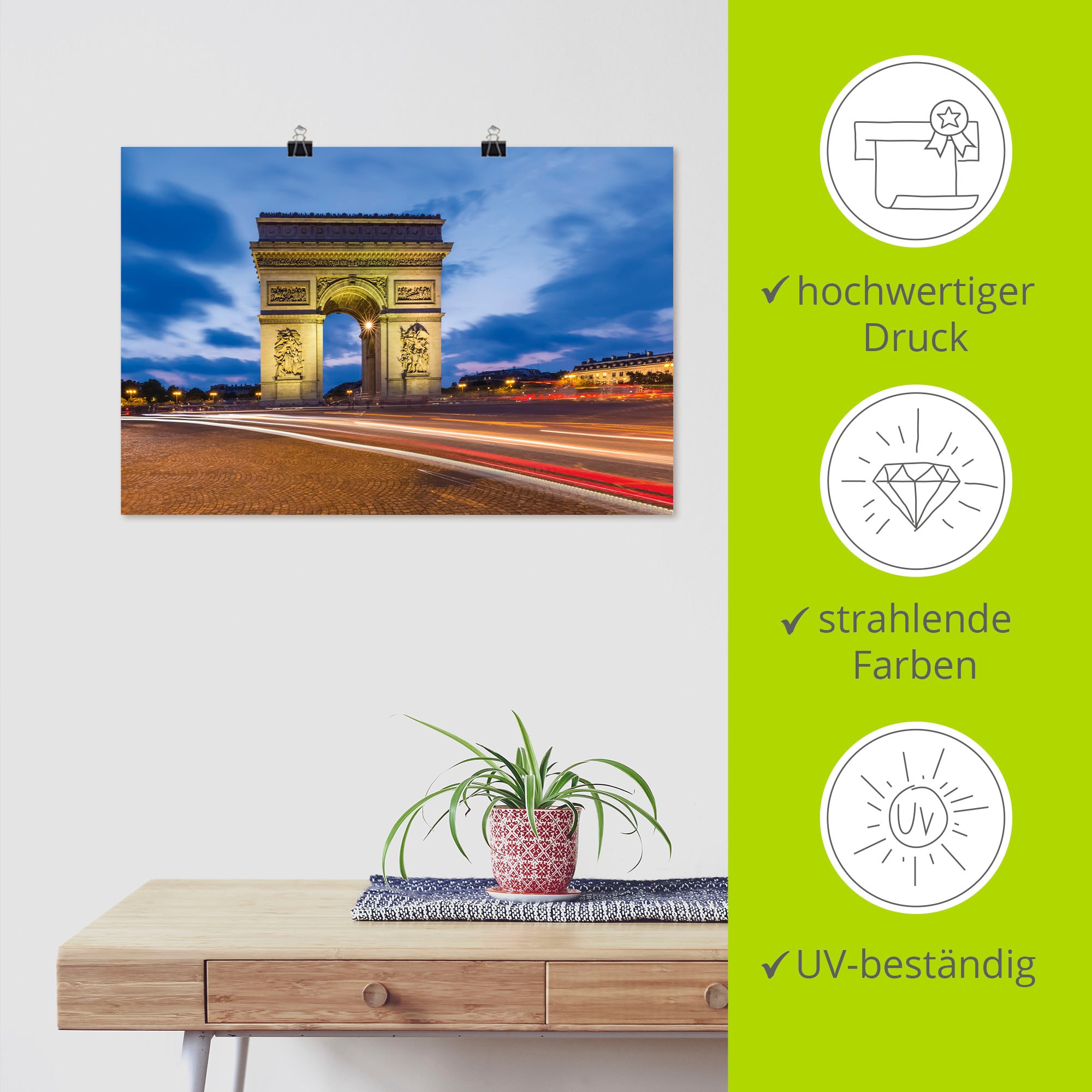 Artland Poster »Paris Triumphbogen abends« Paris 1 Stk. tlg. als Alubild, Leinwandbild, Wandaufkleber oder Poster in versch. Größen