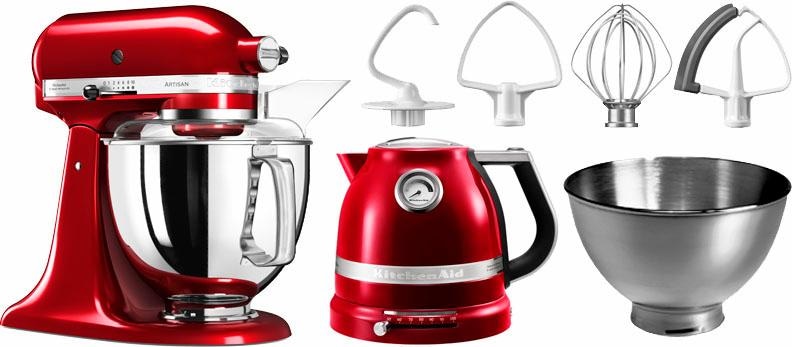 KitchenAid Küchenmaschine »5KSM175PSECA LIEBESAPFEL-ROT«, Gratis Wasserkocher, 2. Schüssel, Flexirührer (Wert ca. 347,-UVP)