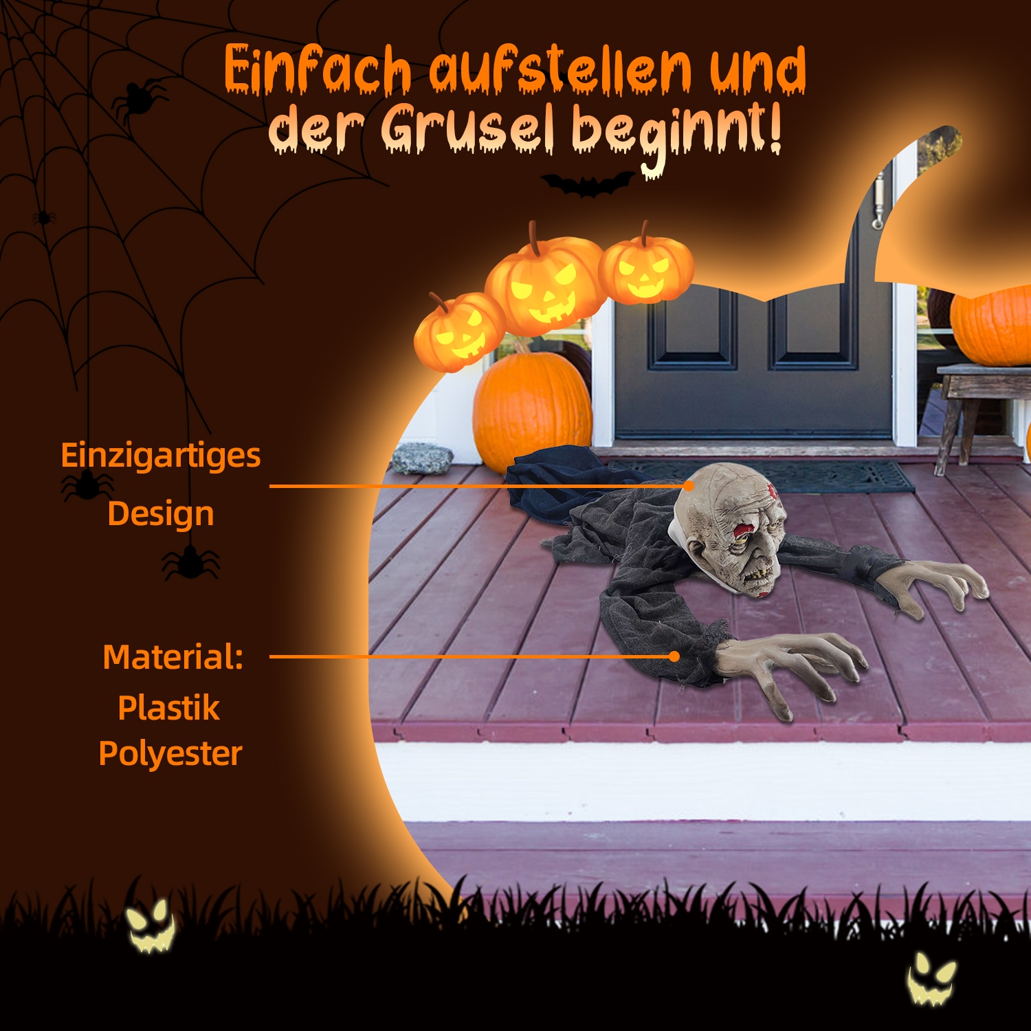 SHX Dekofigur »Animierter kriechender Zombie«, Bewegung, leuchtende Augen, Soundeffekt