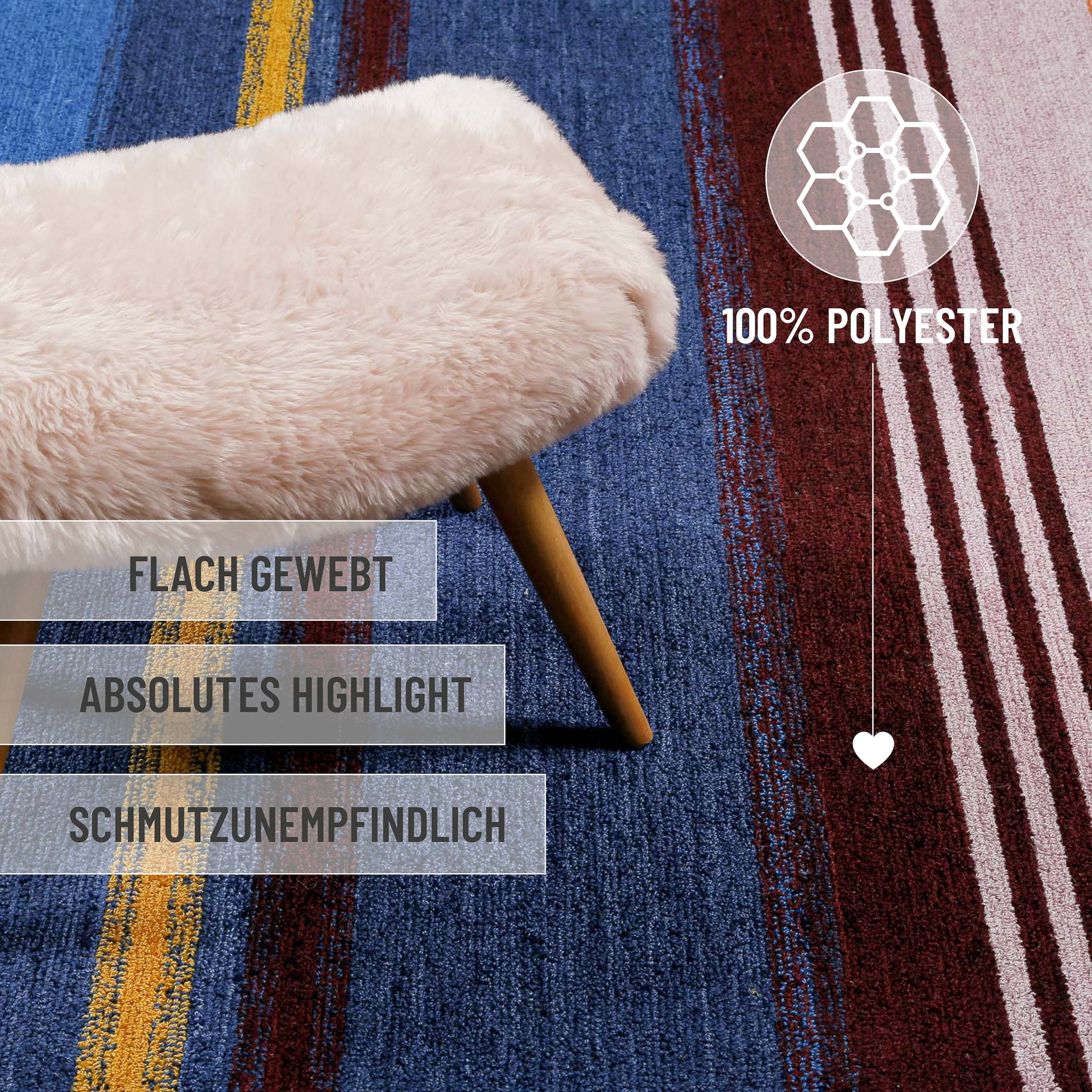 Wecon home Teppich »Petrol« rechteckig 7 mm Höhe handgefertigt, pflegeleicht, gestreift, Wohnzimmer, Schlafzimmer