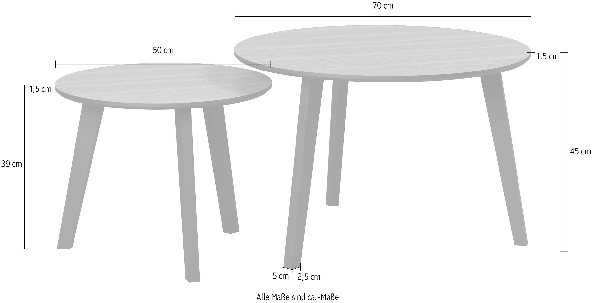 Home affaire Couchtisch »Ronda« Set, 2 Stk. tlg. Beistelltische mit Massivholzfüßen - Maße (B/T/H) 50-70/39-45/50-70 cm