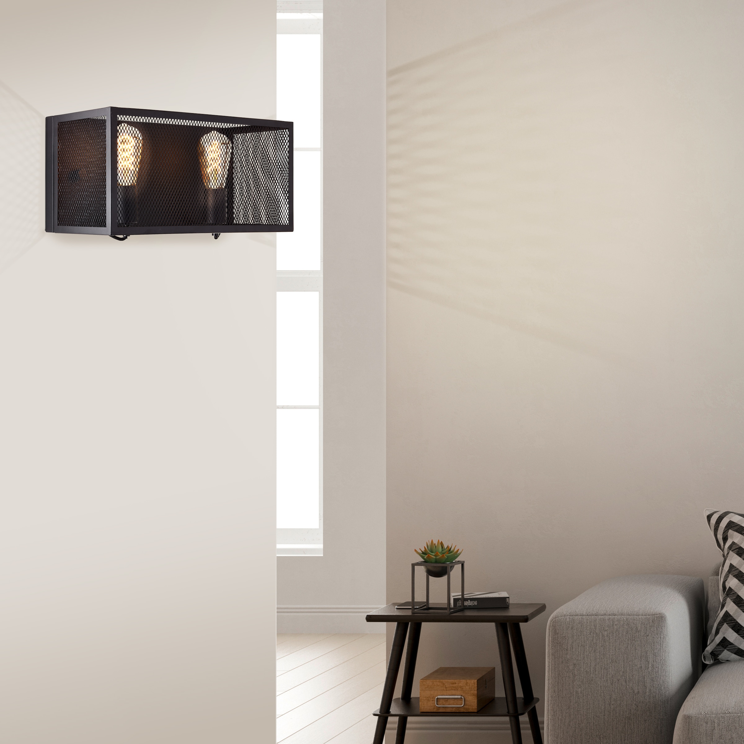 Brilliant Wandleuchte »Maze«, 2 flammig, Leuchtmittel E27 | ohne Leuchtmittel, 20 x 40 x 20 cm, 2 x E27, max. 40 W, Metall, schwarz korund