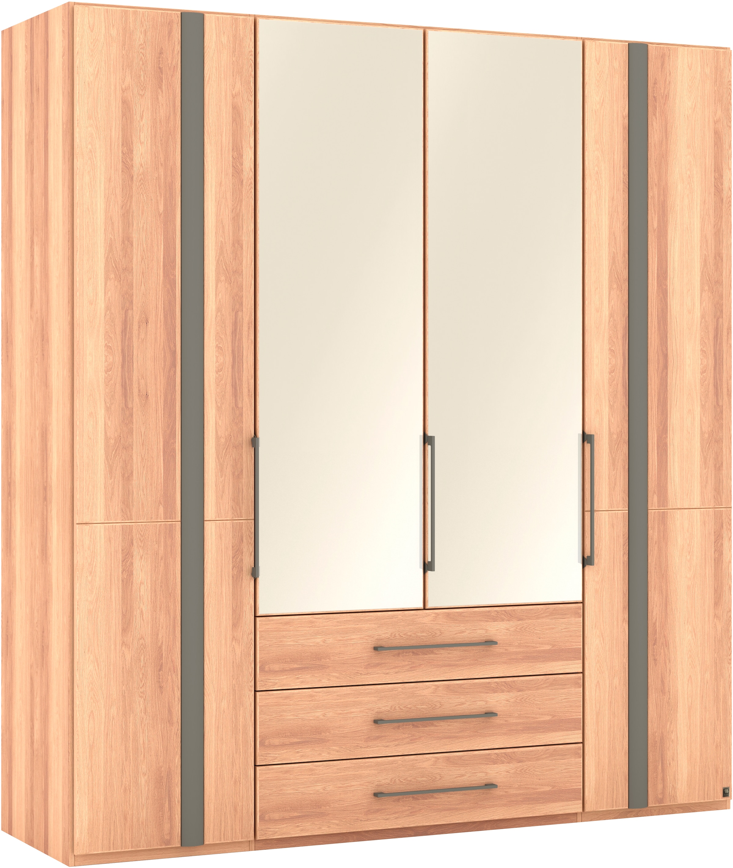 Musterring Drehtürenschrank »Sorrent, Kleiderschrank, teilmassiv Eiche«, (mit Türdämpfern, mit Schubladen, extra Böden, MADE IN GERMANY), Türen in Eiche massiv und als Parsol-Bronze-Spiegel, mit Schubkästen