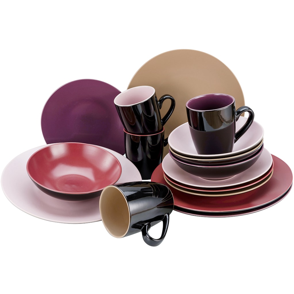 CreaTable Kombiservice »Geschirr-Set Very Berry«, (Set, 16 tlg., Kaffeeservice und Tafelservice im Set, für 4 Personen)