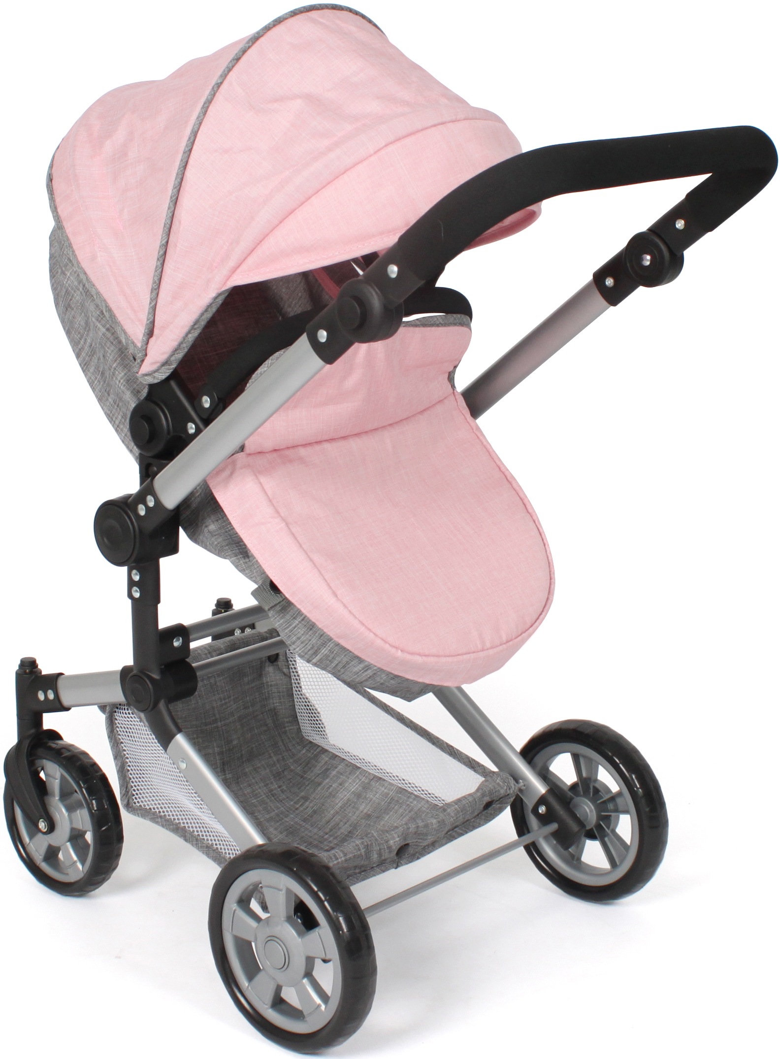 CHIC2000 Kombi-Puppenwagen »Linus, Melange Grau-Rosa«, (Set), mit Babywanne und Autositz