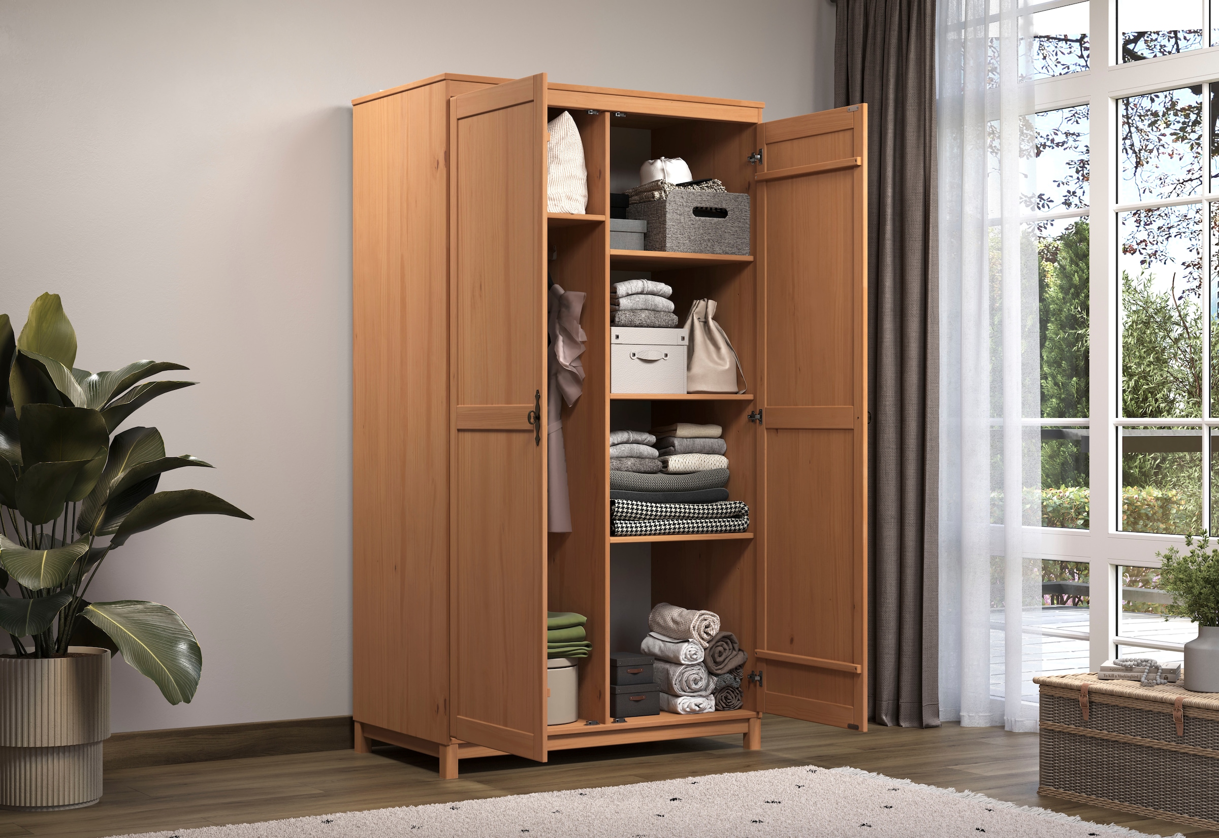 Home affaire Kleiderschrank »Sandnes«, (1 St.), Massivholz Schlafzimmerschrank mit besonderen Metallgriffen