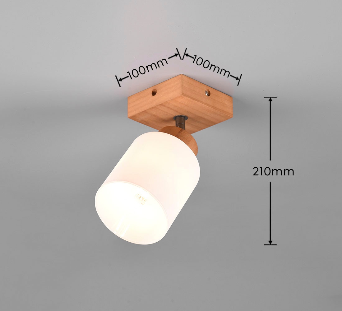 REALITY Leuchten Deckenstrahler »Assam«, 1 flammig, Leuchtmittel E14 | ohne Leuchtmittel, Spot 1-flg. Naturholz, exkl 1xE14 max 25W, Glasschirm weiß schwenkbar
